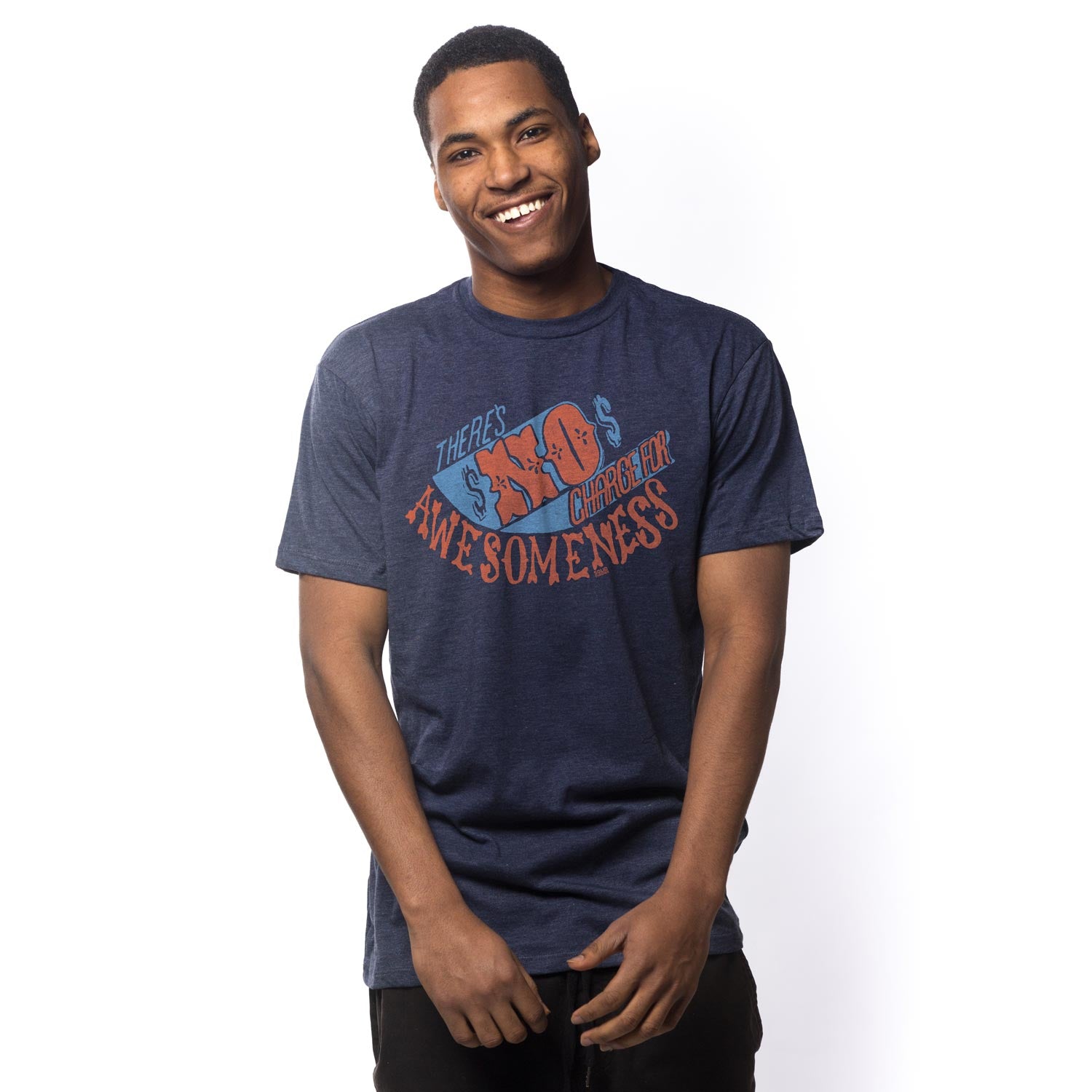Men's No Charge For Awesomeness Retro Graphic Tee | Funny Confident T-Shirt On Model | Solid Threads