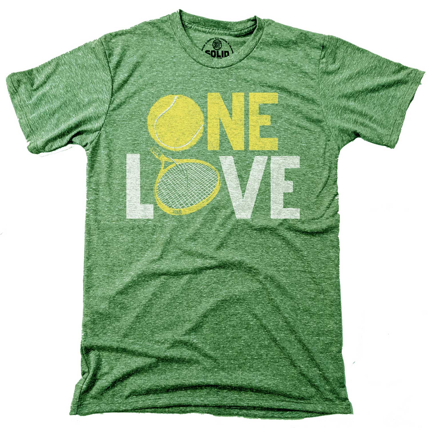 Men's One Love Cool Graphic T-Shirt | Vintage Tennis Racket Triblend Tee | Solid Threads