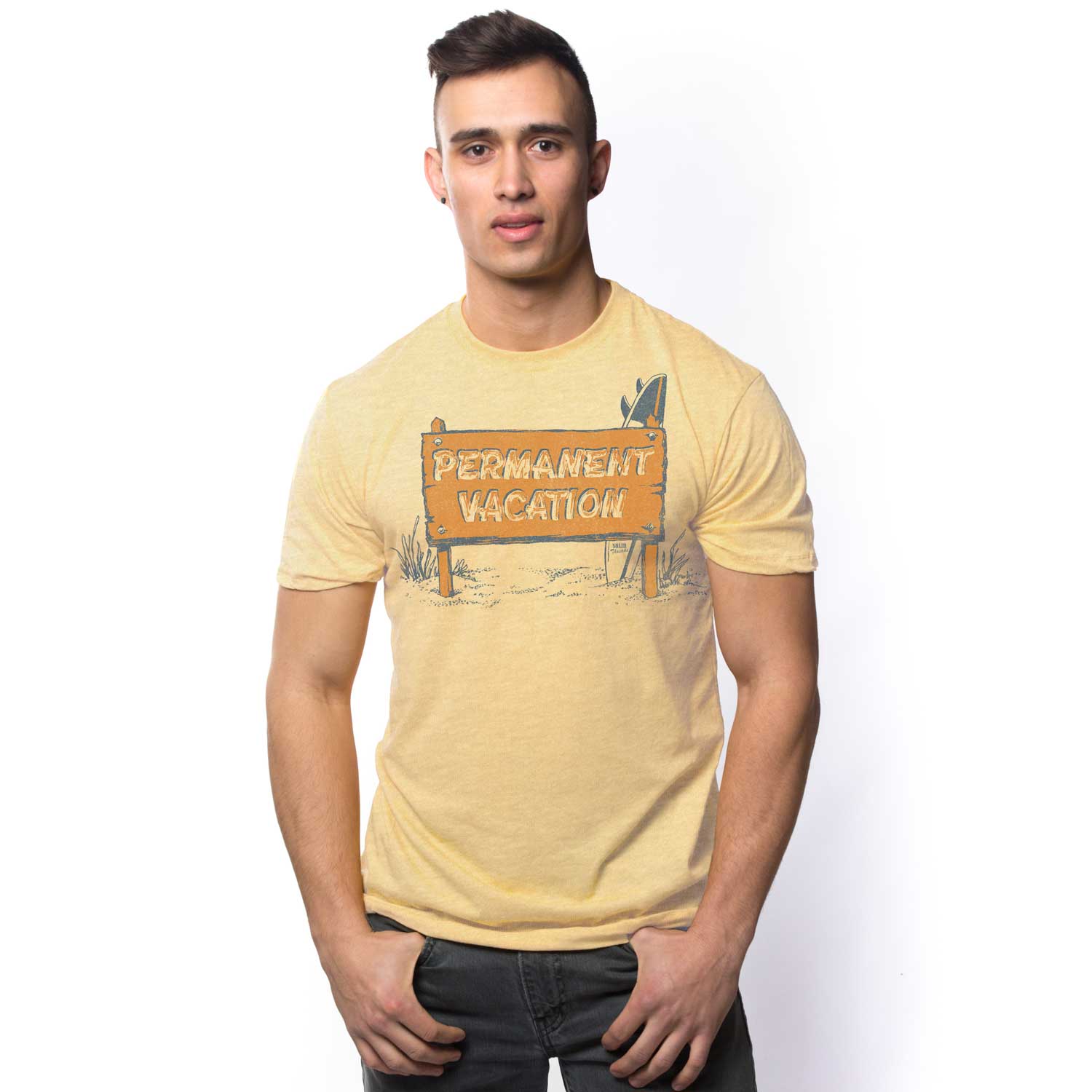 Men's Permanent Vacation Vintage Graphic Tee | Cool Beach T-shirt On Model | Solid Threads