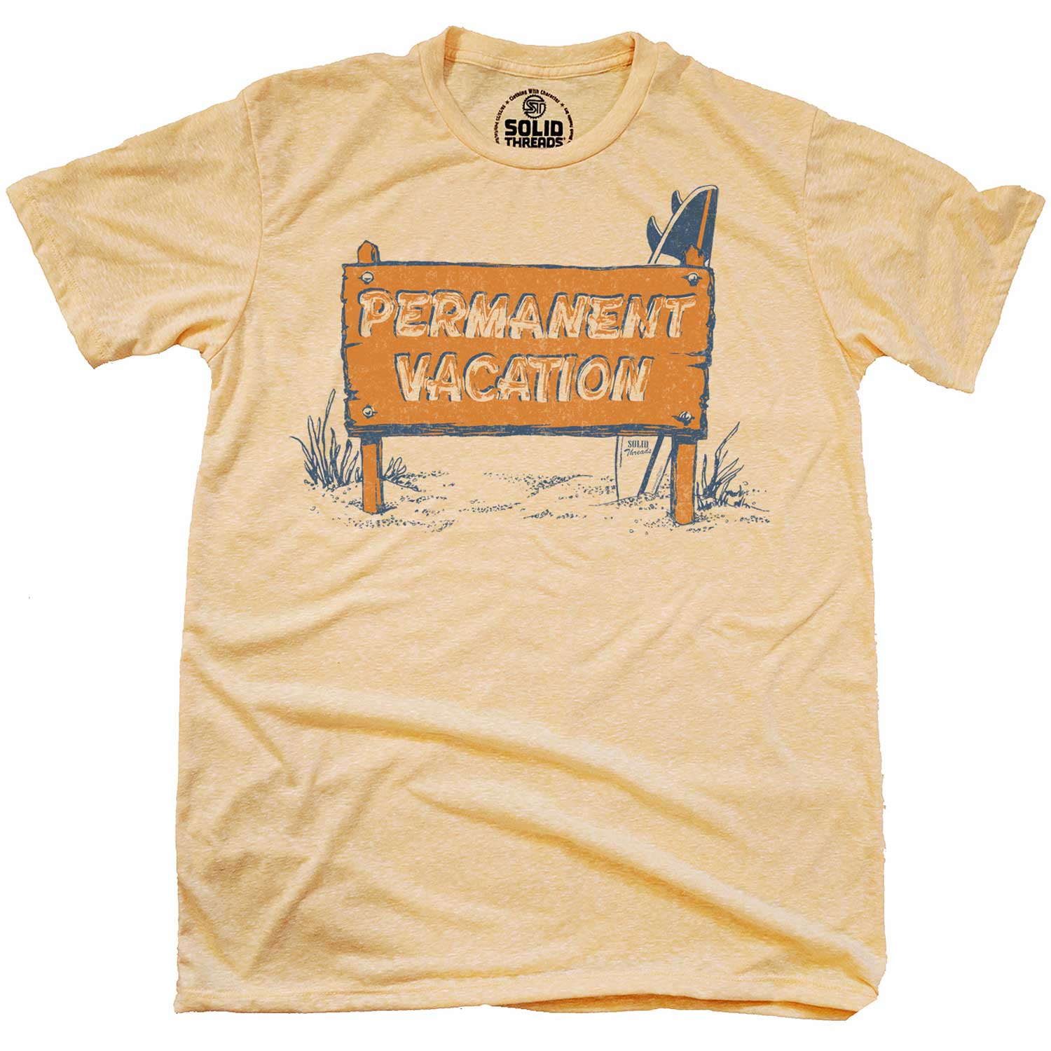 Men's Permanent Vacation Vintage Graphic T-Shirt | Funny Beach Tee | Solid Threads
