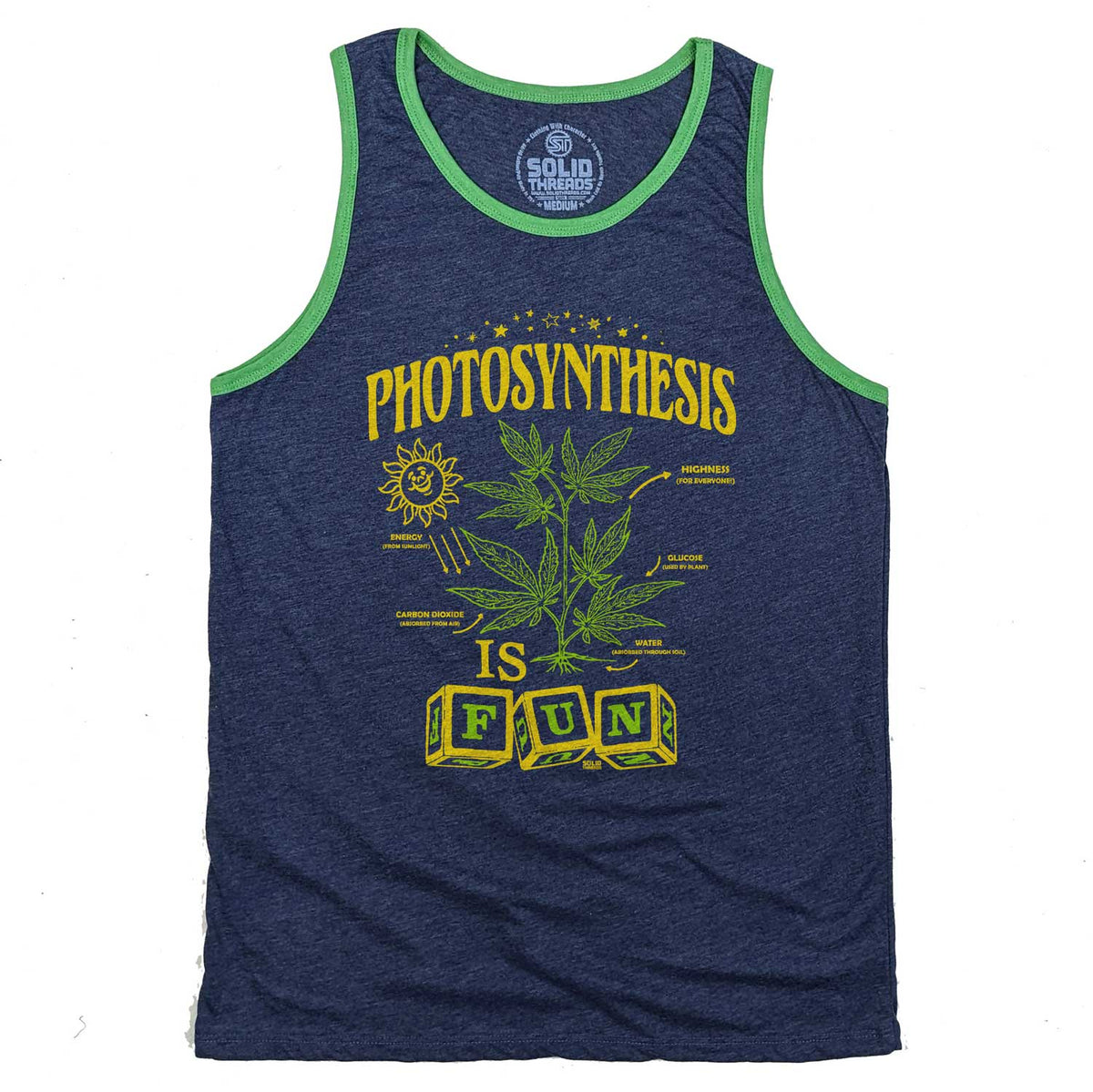 Men&#39;s Photosynthesis is Fun Vintage Graphic Tank Top | Funny Marijuana T-shirt | Solid Threads