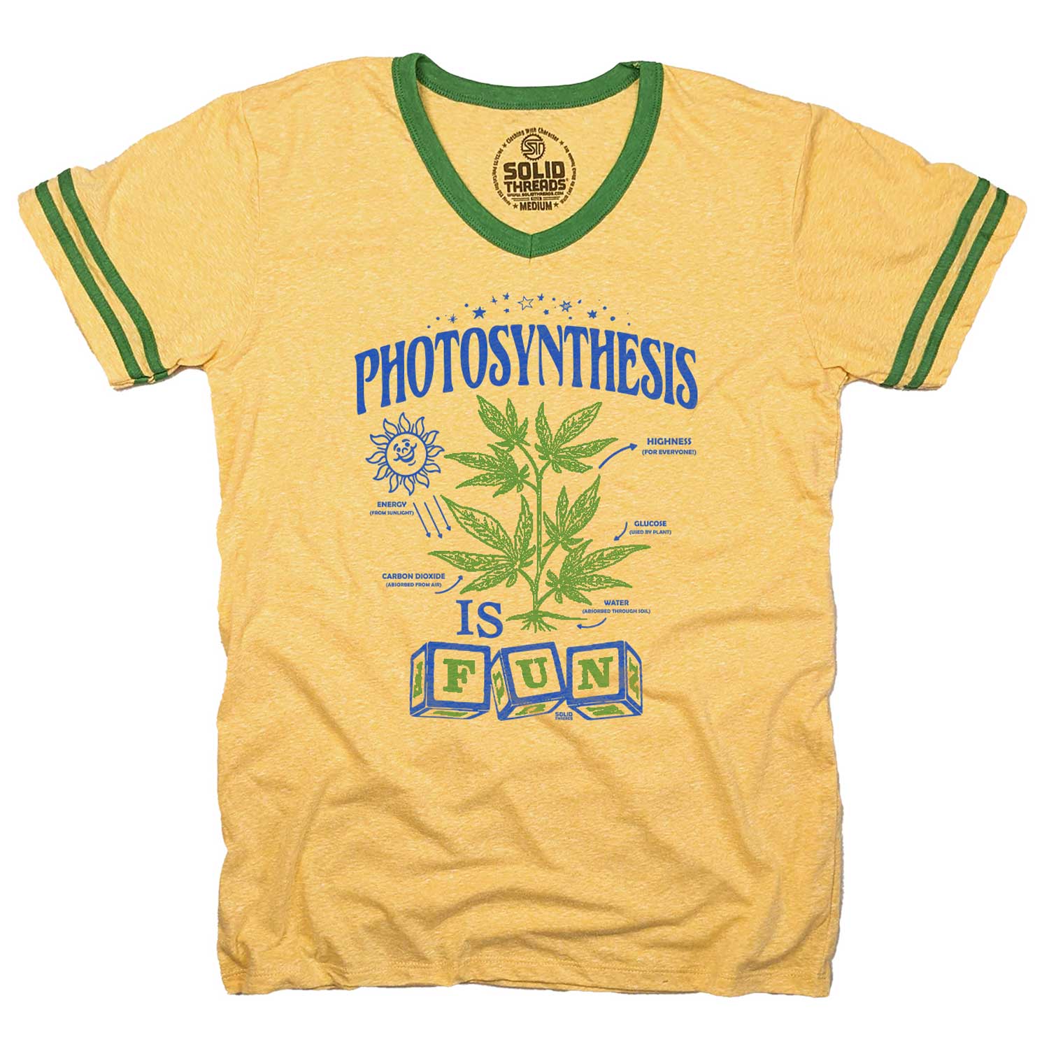 Men's Photosynthesis is Fun Vintage Graphic V-Neck Tee | Retro Marijuana T-shirt | Solid Threads