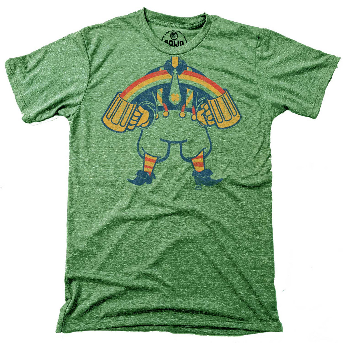 Men&#39;s Rainbow Leprechaun Cool Graphic T-Shirt | Vintage St Paddys Day Tee | Solid Threads