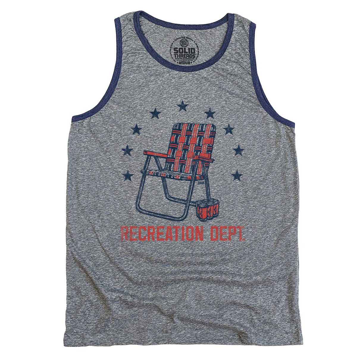 Men&#39;s Recreation Department Vintage Graphic Tank Top | Cool Summer T-shirt | Solid Threads