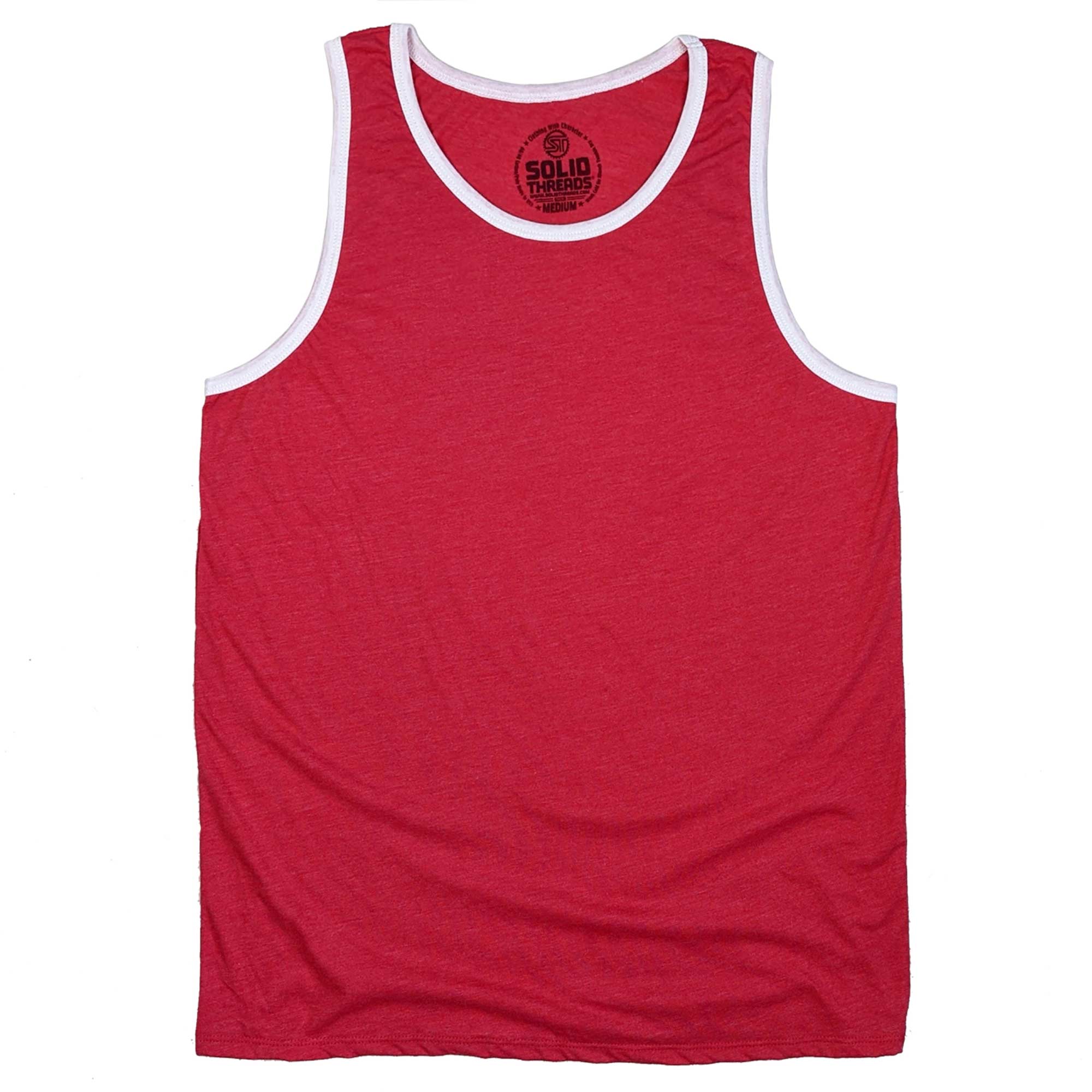 Men's Solid Threads Retro Ringer Tank Top Red/White | Vintage Inspired USA Made Tank Top