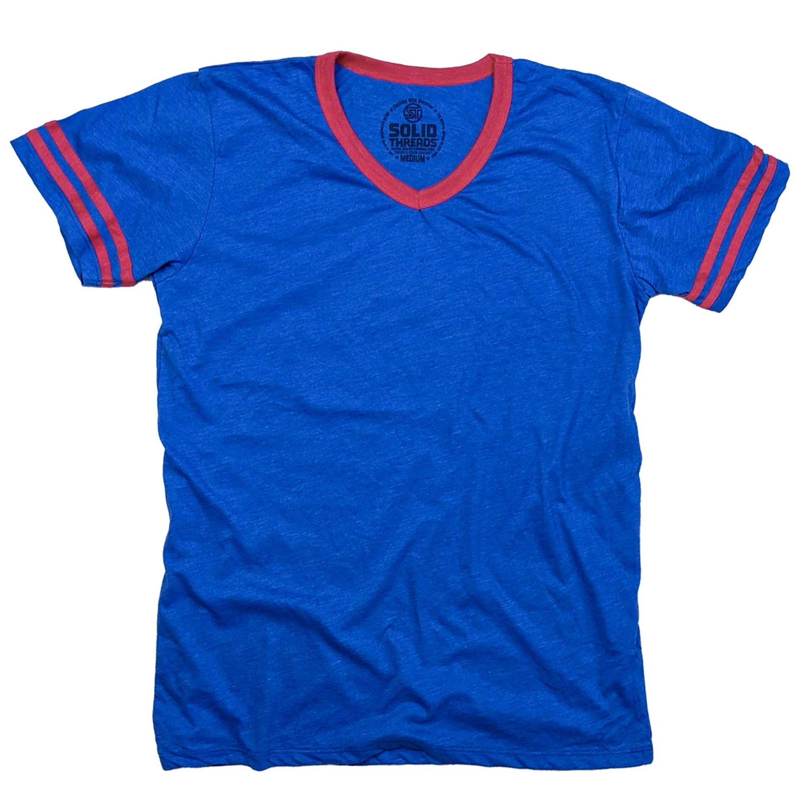 Men's Retro Ringer V-neck T-shirt Royal/Red | Super Soft Vintage Inspired Tee | USA Made
