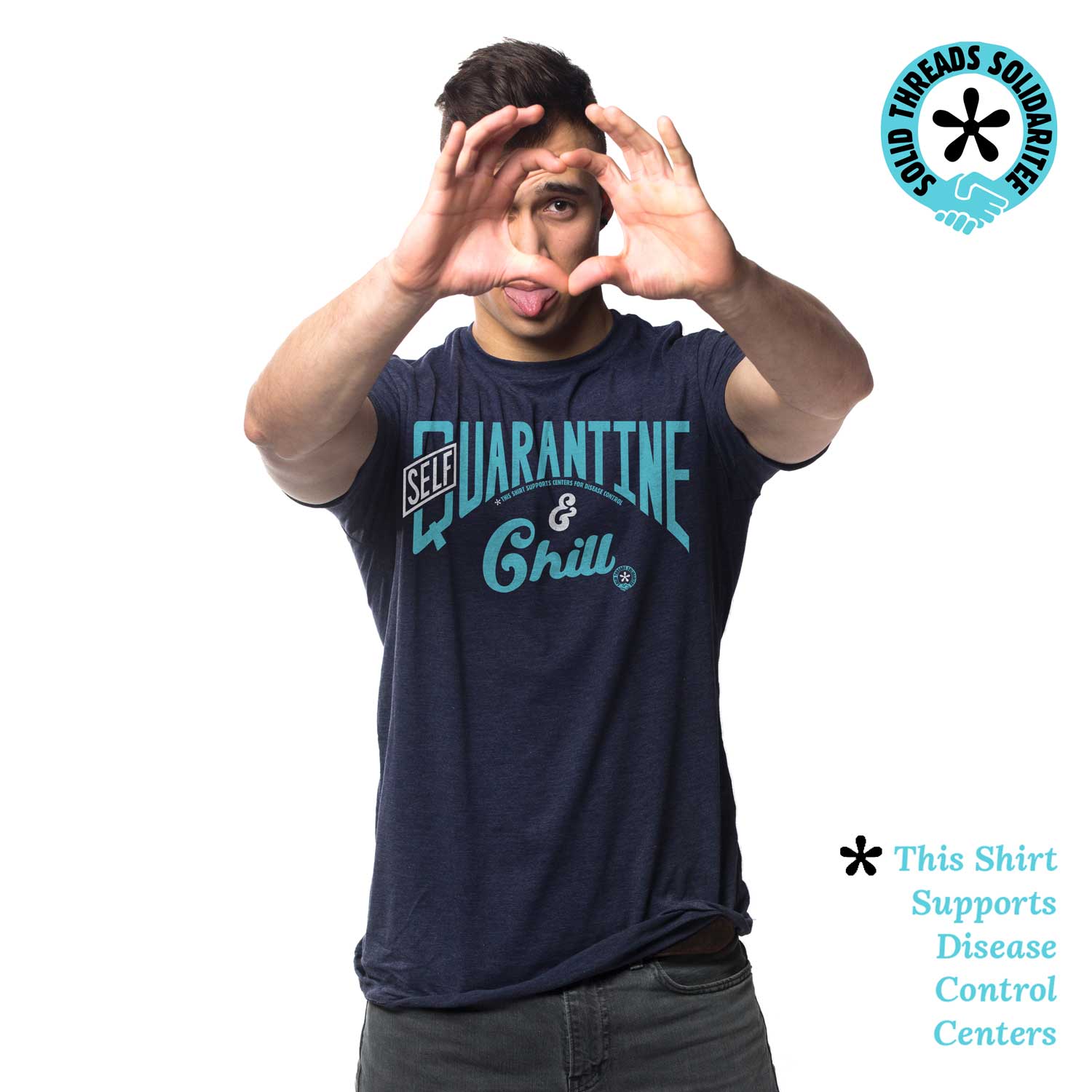 Men's Self Quarantine & Chill Vintage Graphic T-Shirt | Funny Covid Tee on Model | Solid Threads