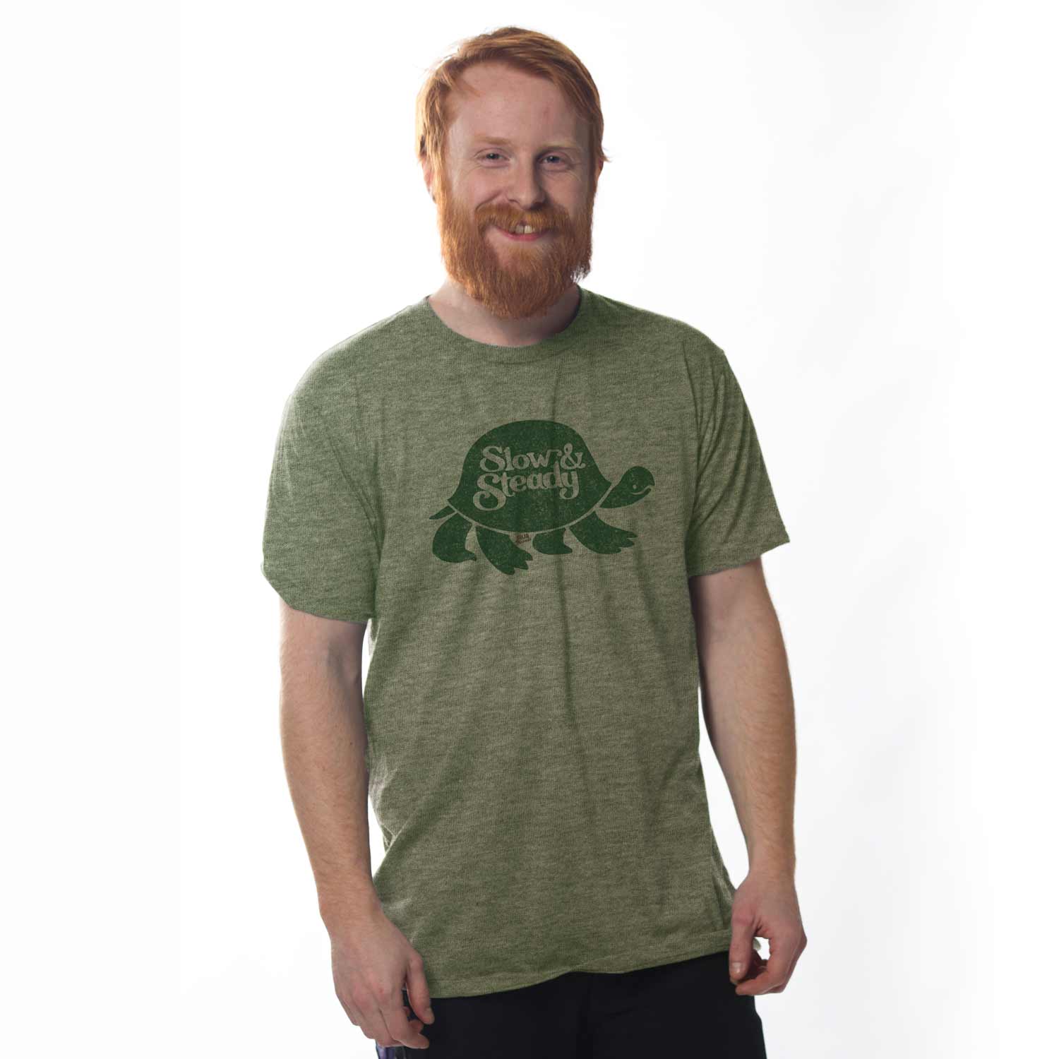 Men's Slow and Steady Vintage Graphic Tee | Funny Turtle T-Shirt on Model | SOLID THREADS
