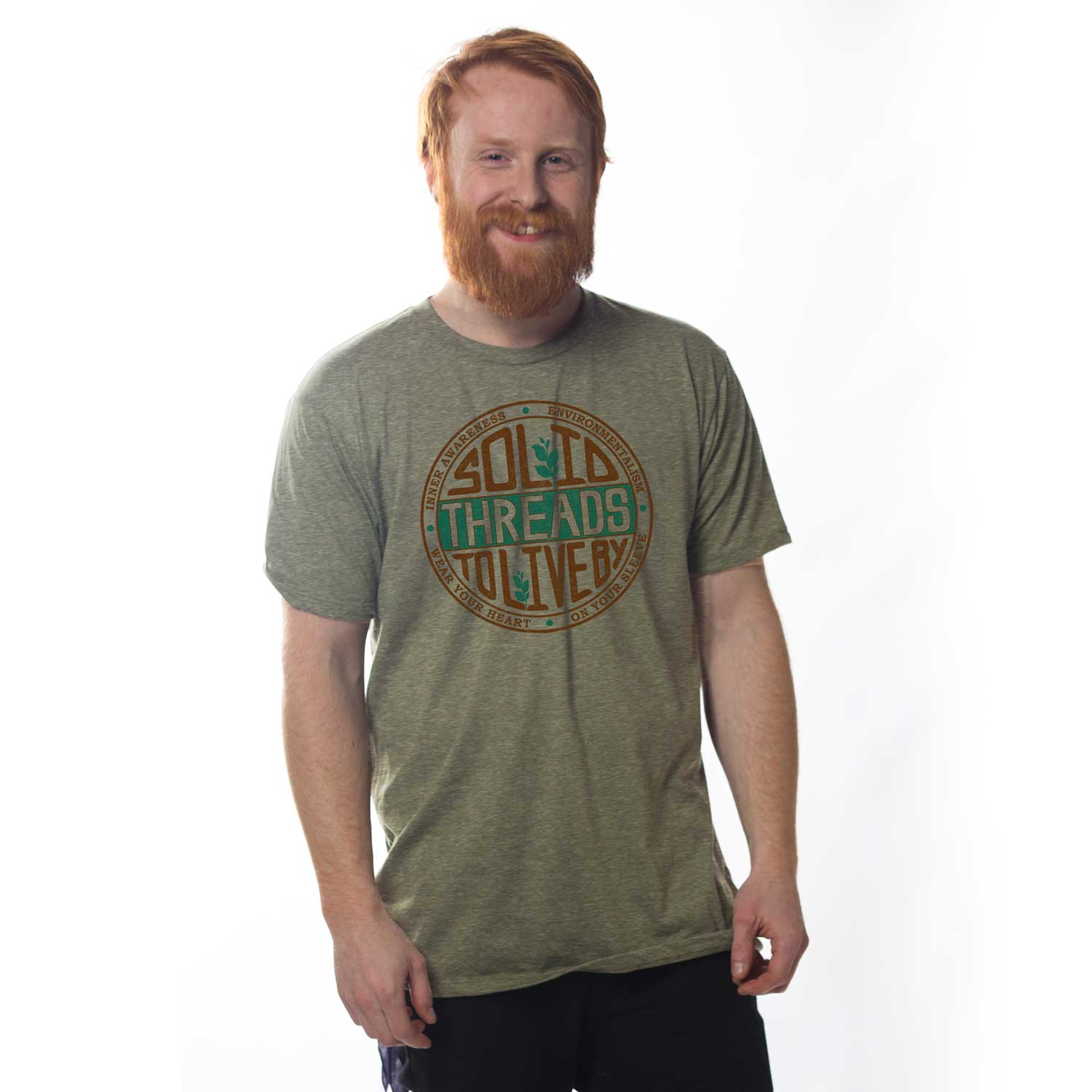 Men's Solid Threads To Live By Cool Sustainable Slow Fashion Graphic Tee on Model | | Solid Threads