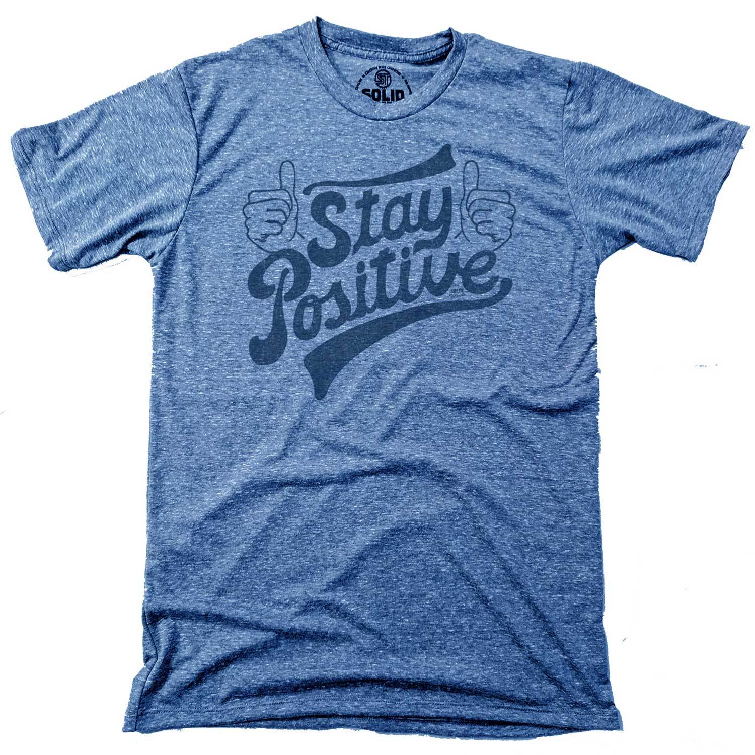 Men's Stay Positive Cool Graphic T-Shirt | Retro Wholesome Tee On Model | Solid Threads
