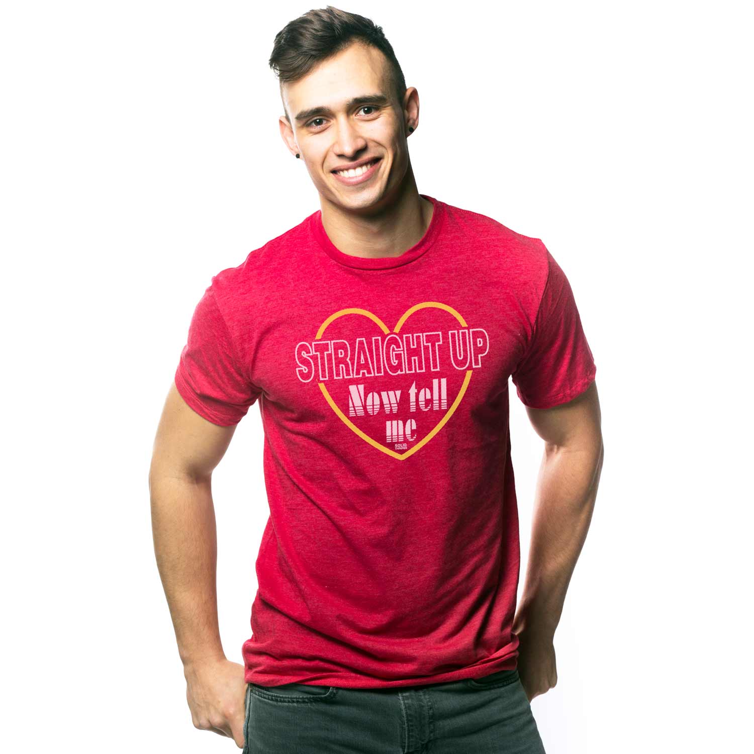 Men's Straight Up Now Tell Me Graphic Tee | Vintage Paula Abdul T-shirt on Model | Solid Threads