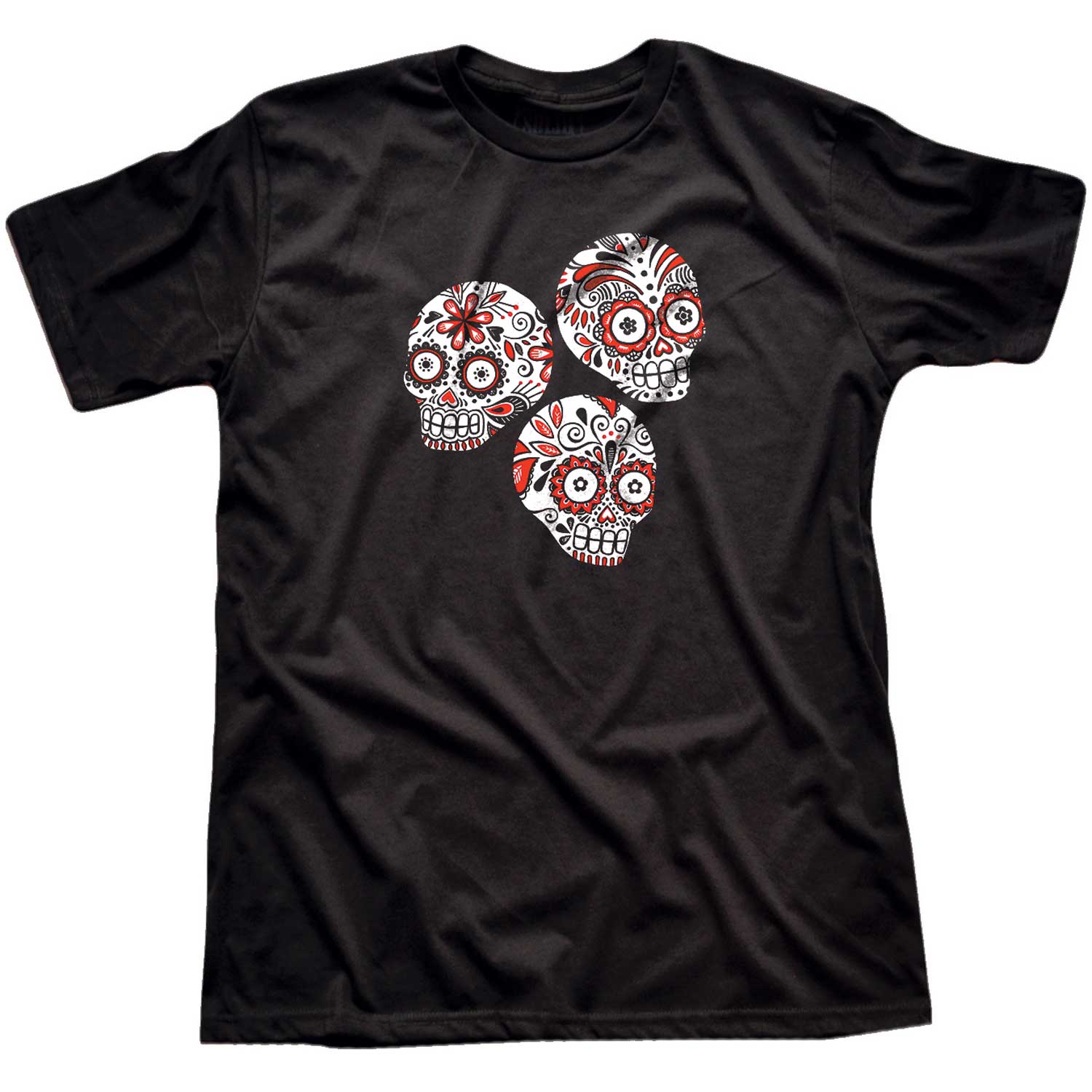 Men's Sugar Skulls Cool Graphic T-Shirt | Vintage Dia Los Muertos Blackwash Tee | Solid Threads