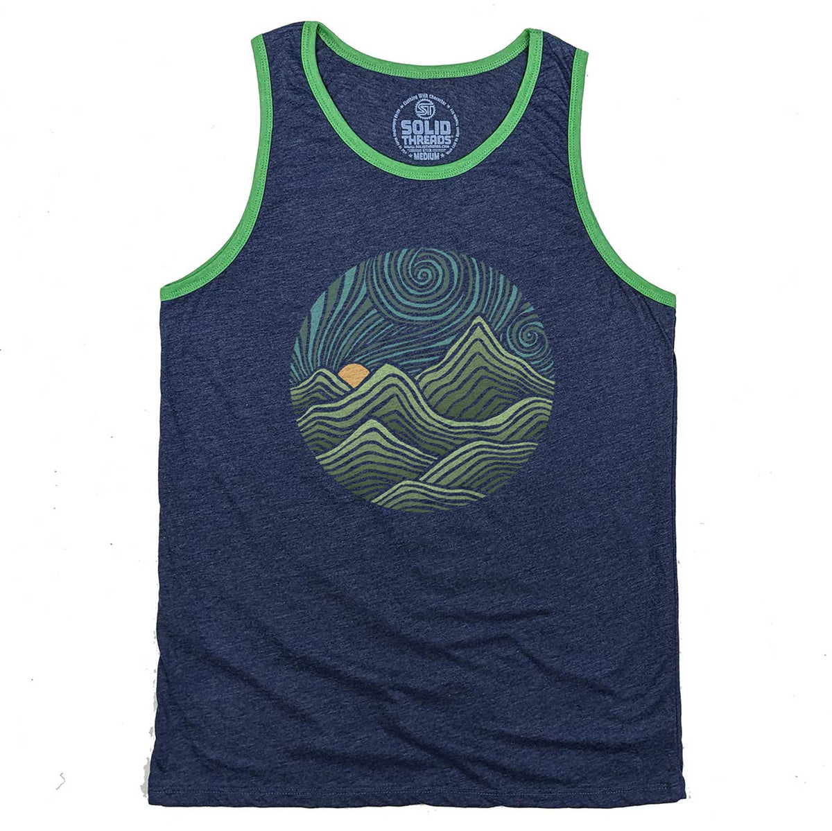 Men&#39;s Swirly Mountains Vintage Graphic Tank Top | Cool Nature T-shirt | Solid Threads