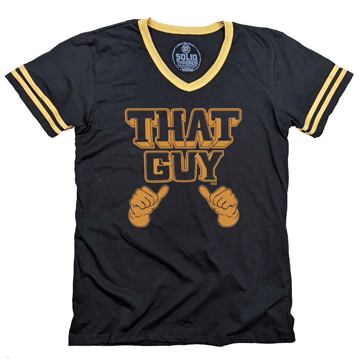 Men&#39;s That Guy Funny Graphic V-neck Tee | Vintage Two Thumbs Up T-Shirt for Dad | Solid Threads