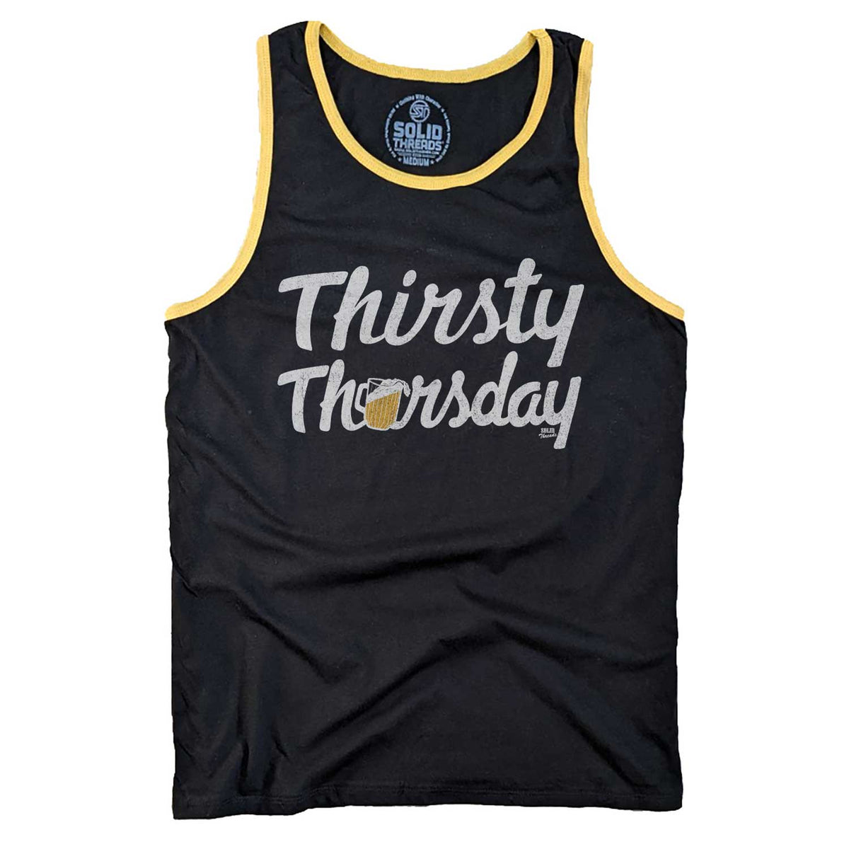 Men&#39;s Thirsty Thursday Cool Graphic Tank Top | Funny Drinking Sleeveless Shirt | Solid Threads