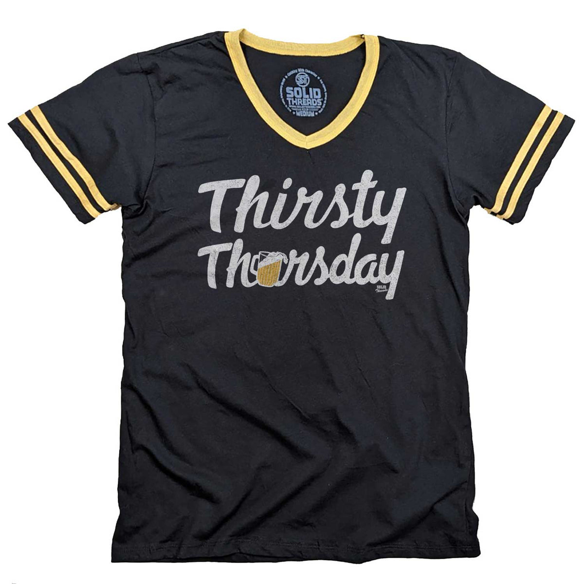 Men&#39;s Thirsty Thursday Vintage Graphic V-Neck Tee | Cool Funny Drinking T-Shirt | Solid Threads