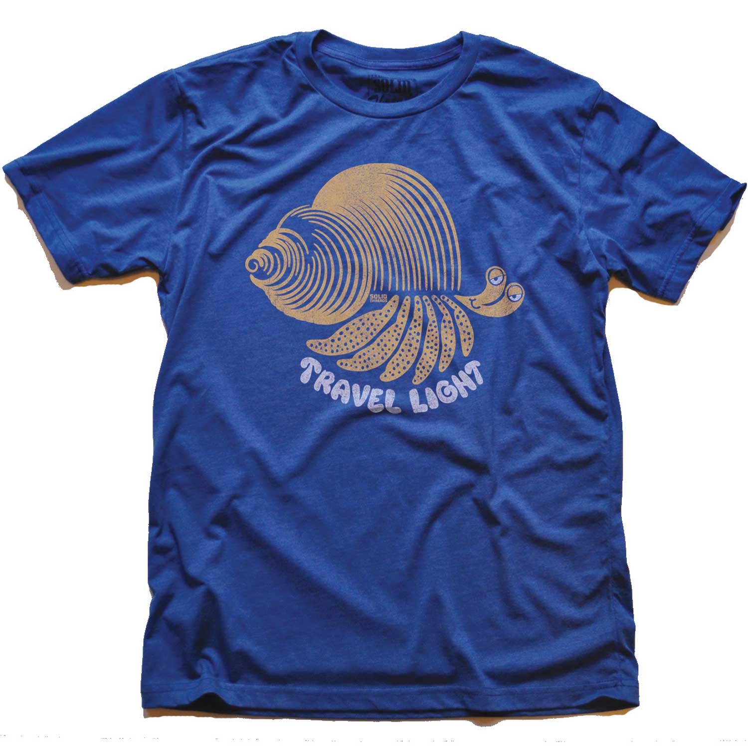 Men's Travel Light Funny Hermit Crab Graphic Tee | Vintage Mindfulness T-shirt | Solid Threads