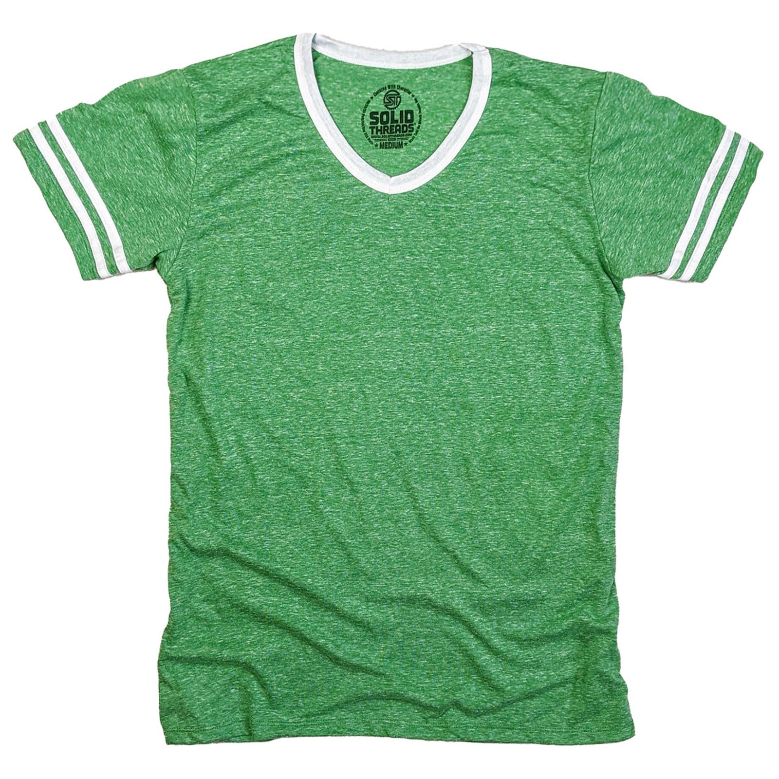 Men's Retro Ringer V-neck T-shirt Triblend Kelly/White | Super Soft Vintage Inspired Tee | USA Made