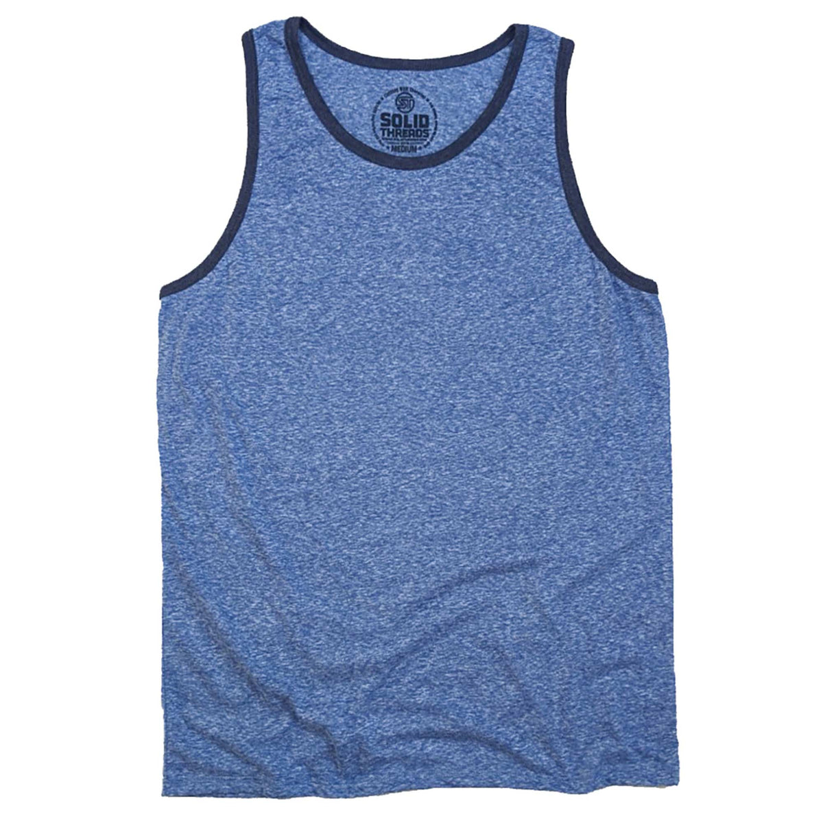 Men&#39;s Solid Threads Retro Ringer Tank Top Triblend Royal/Navy | Vintage Inspired USA Made Tank Top