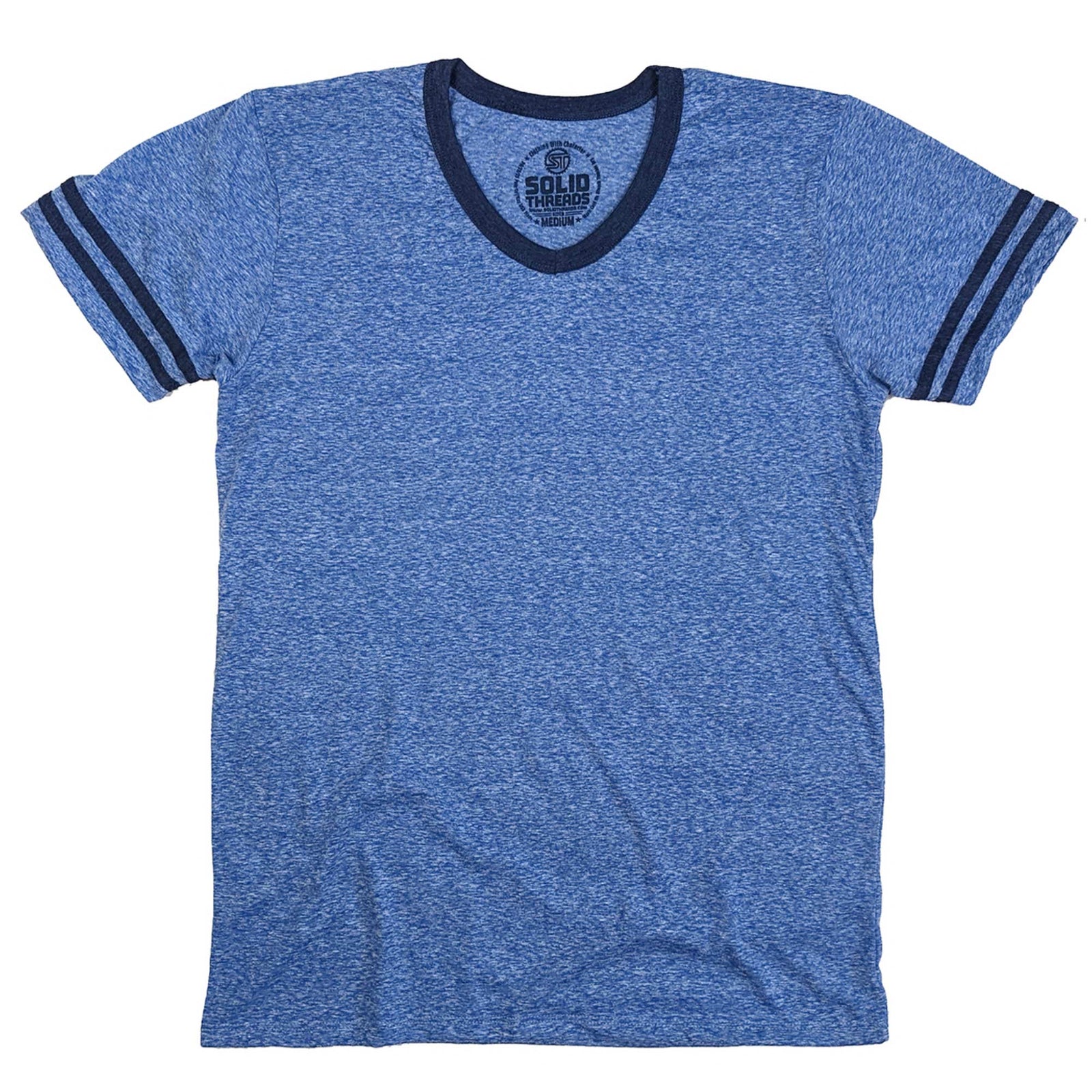 Men's Retro Ringer V-neck T-shirt Triblend Royal/Navy | Super Soft Vintage Inspired Tee | USA Made
