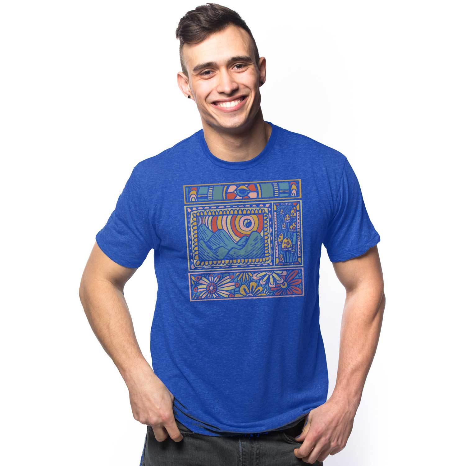 Cool Men's Trippy Nature Artsy Mushrooms Graphic Tee | Vintage Psychedelic T-Shirt | Solid Threads
