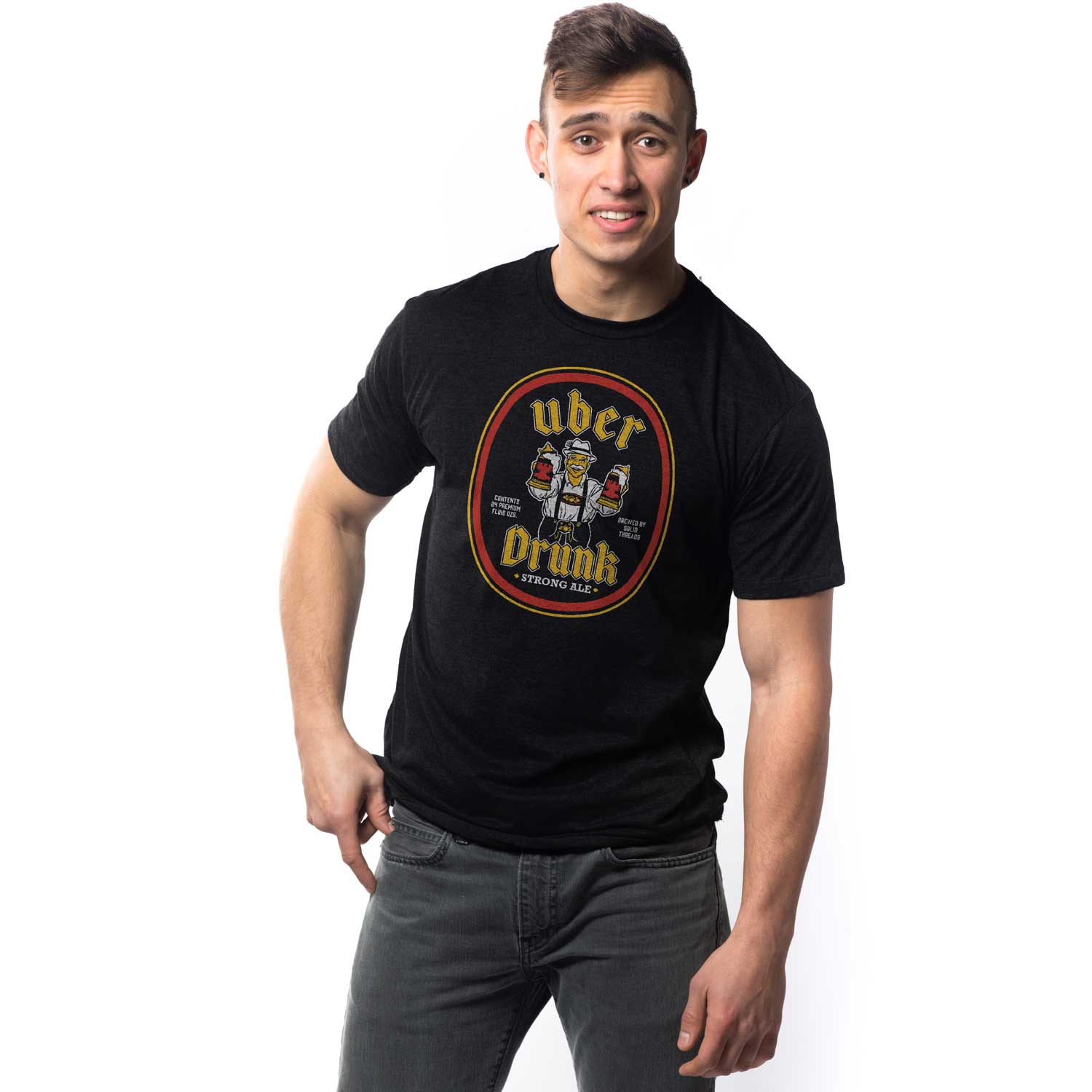 Men's Uber Drunk Vintage T-shirt | Funny Oktoberfest Graphic Tee On Model | Solid Threads