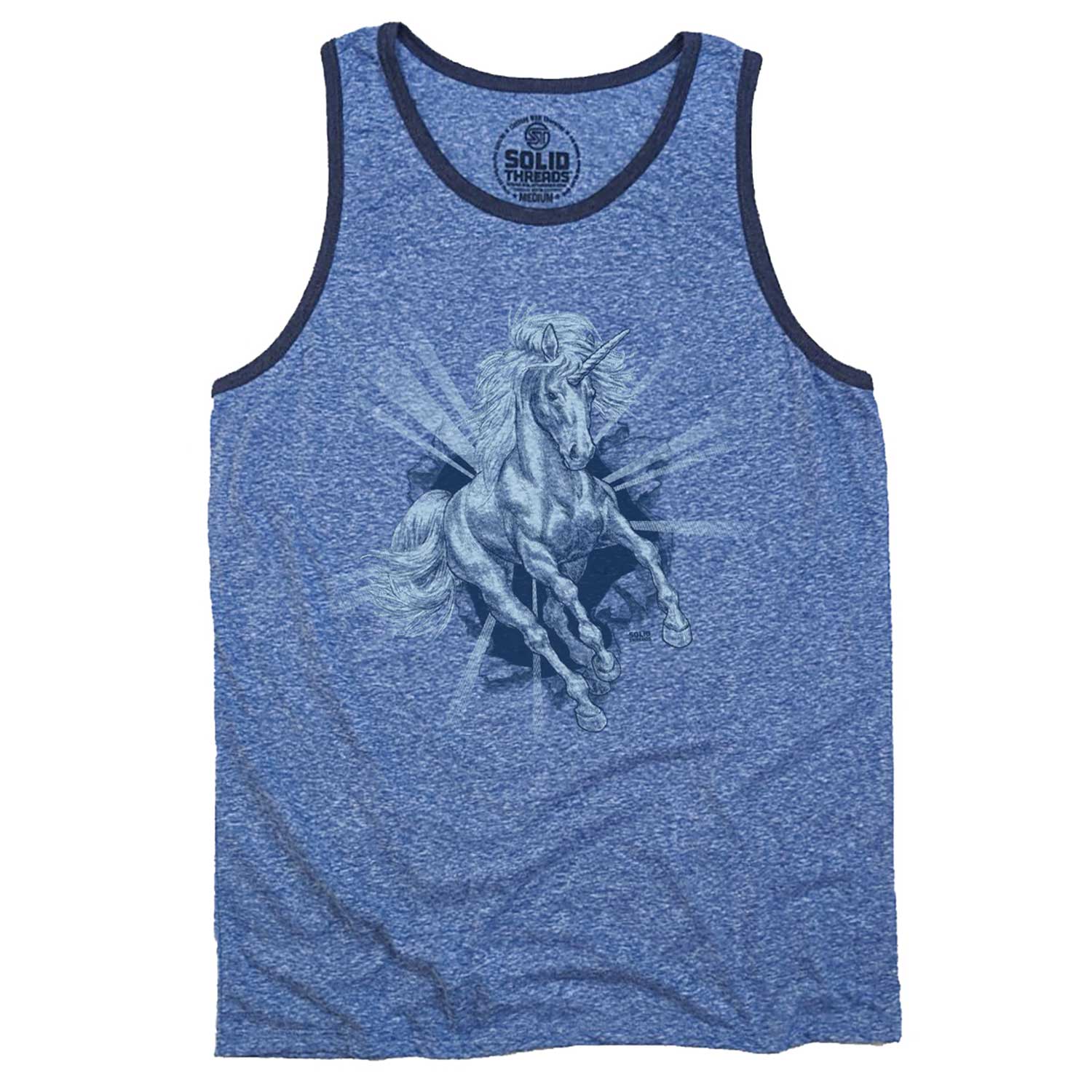Men's Unicorn Chest Vintage Graphic Tank Top | Funny Mythical T-shirt | Solid Threads