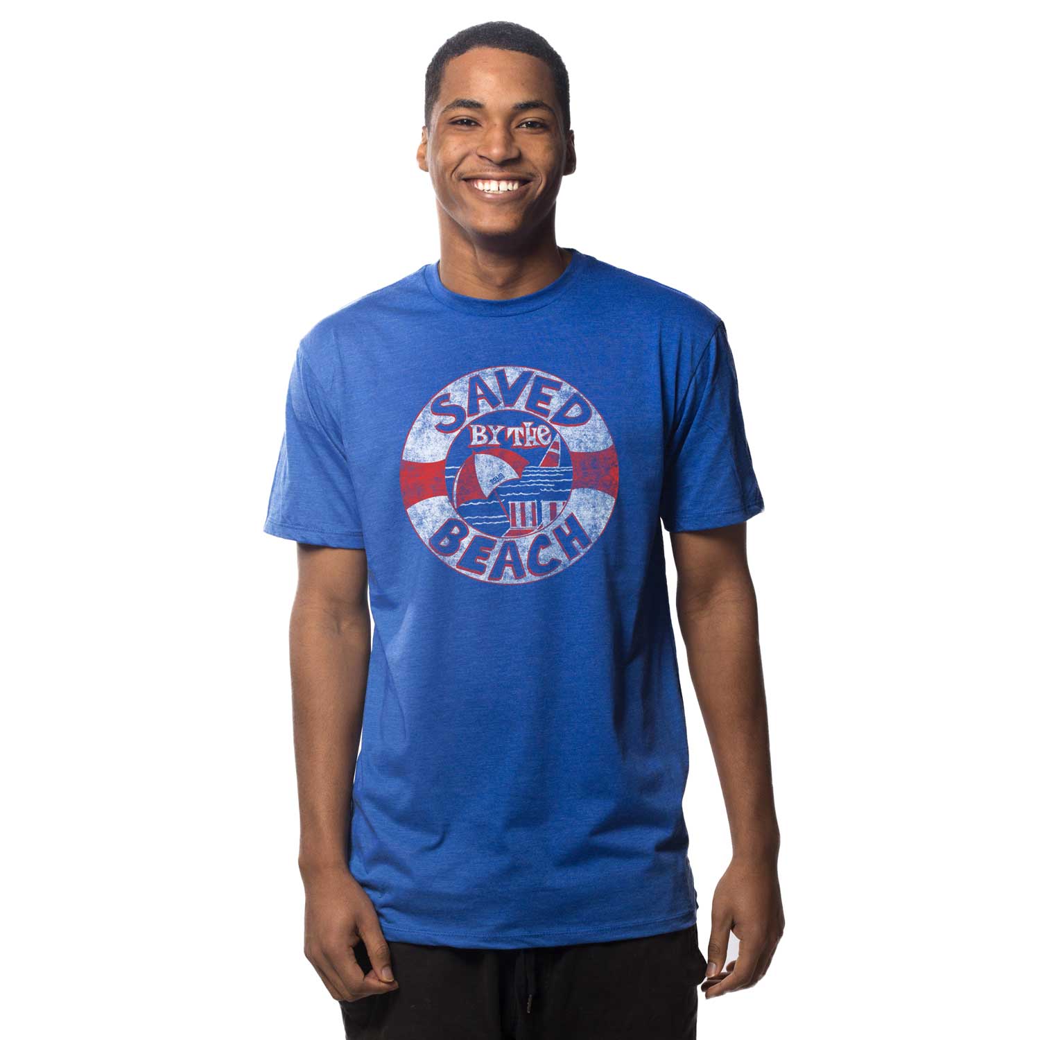 Men's Saved By The Beach Cool Graphic T-Shirt | Vintage Surfing Tee on Model | Solid Threads