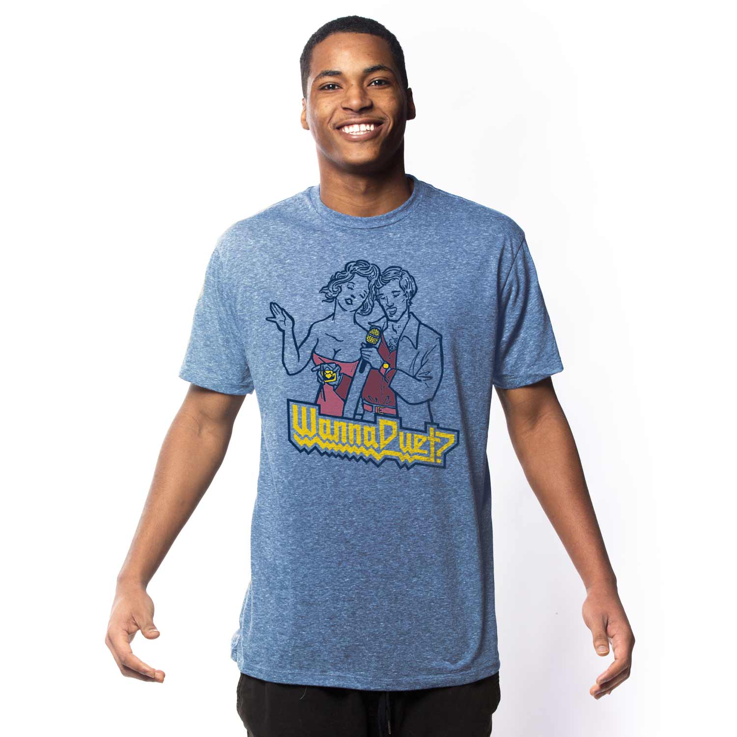 Men's Wanna Duet Vintage Graphic Tee | Funny Karaoke T-shirt on Model | Solid Threads