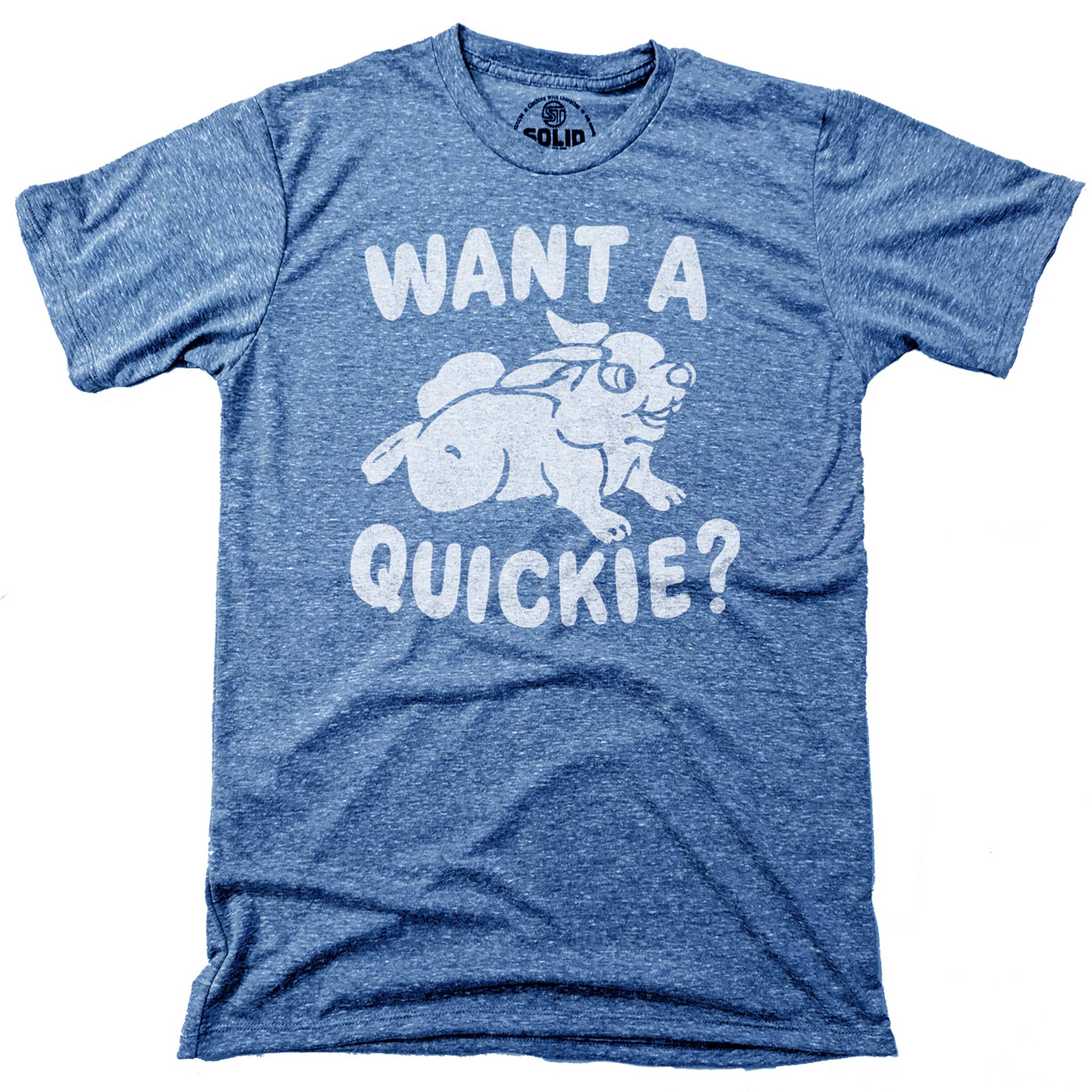 Men's Want a Quickie Vintage Playboy Graphic Tee | Funny Bunny Sex Triblend T-shirt | Solid Threads