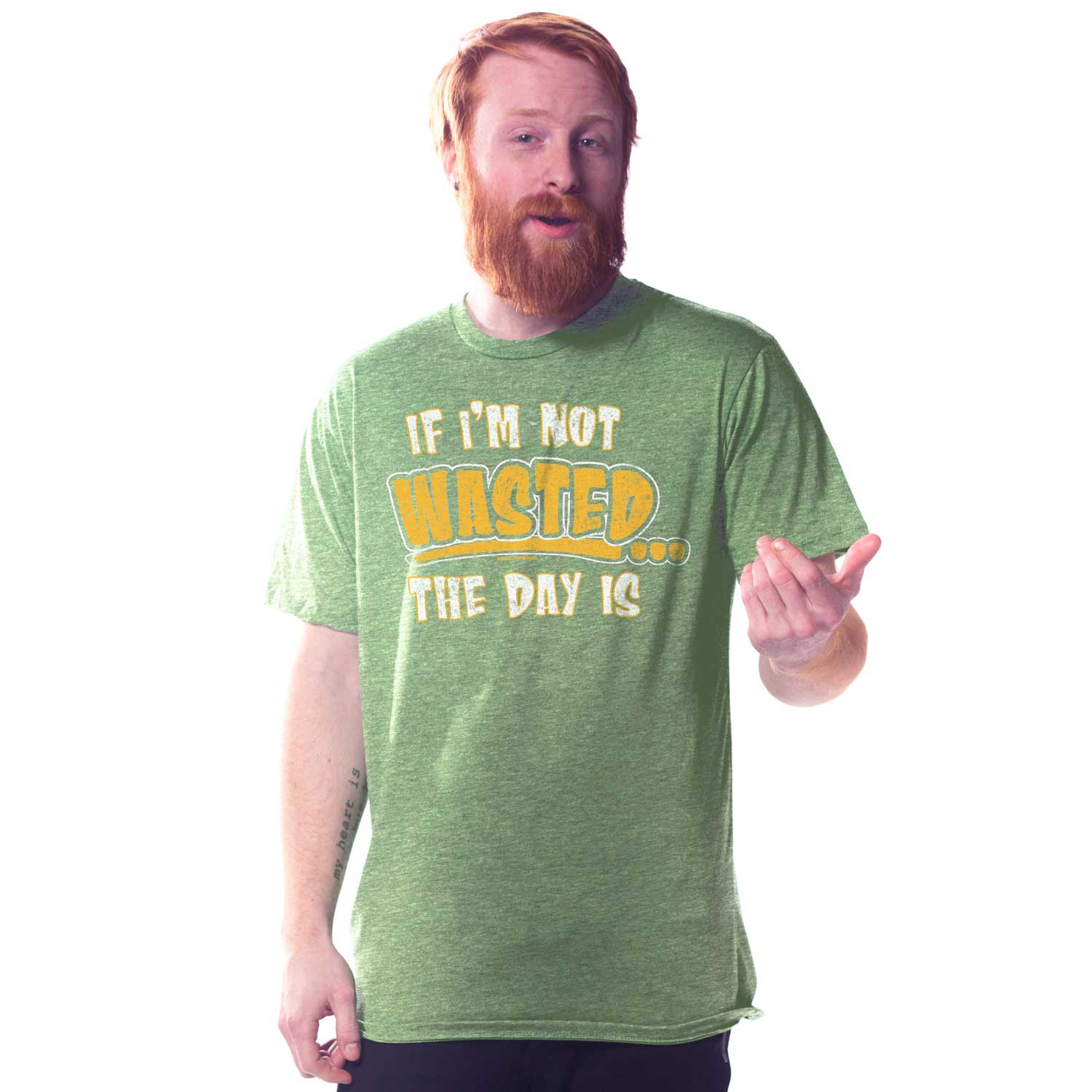 Men's Wasted Day Funny Partying Graphic Tee | Retro St. Paddy's Day T-shirt on Model | Solid Threads