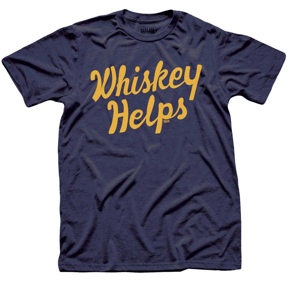 Men's Whiskey Helps Funny Drinking Graphic Tee | Vintage Distillery Navy T-shirt | SOLID THREADS