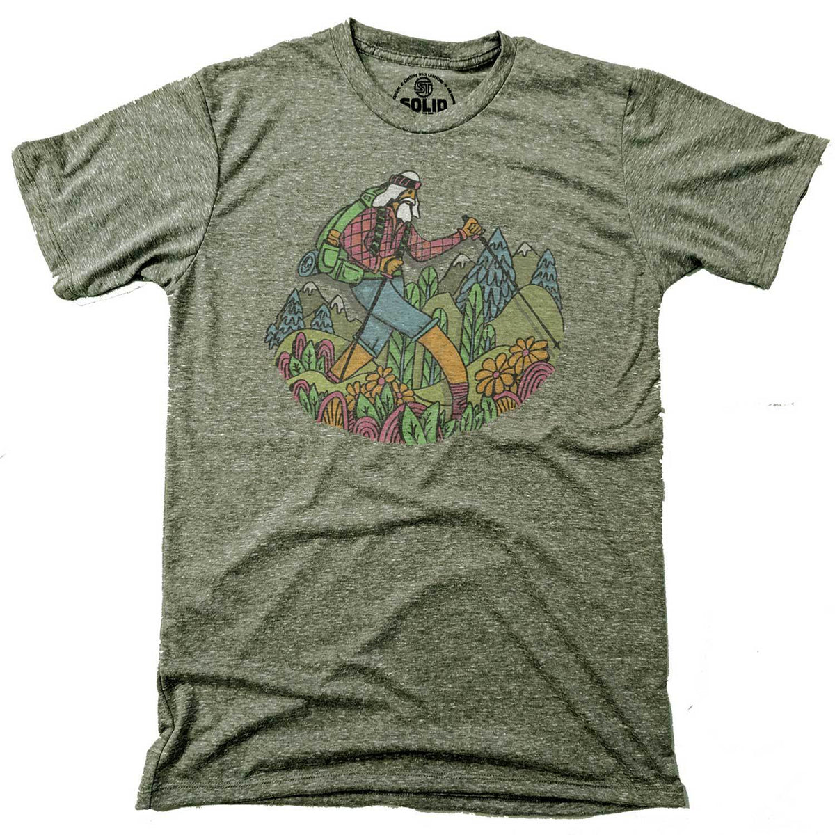 Men&#39;s Vintage Artsy Mountains Wise Hiker Graphic Tee | Retro Outdoorsy T-shirt | Solid Threads