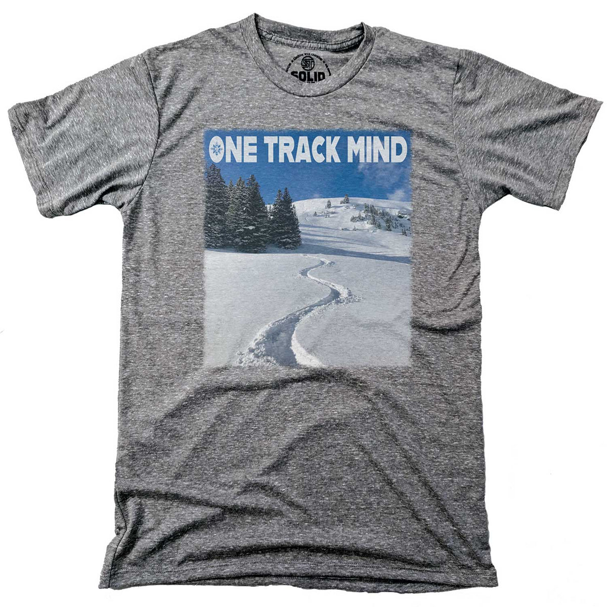 Men&#39;s Mountains One Track Mind Cool Winter Graphic T-Shirt | Vintage Skiing Tee | Solid Threads