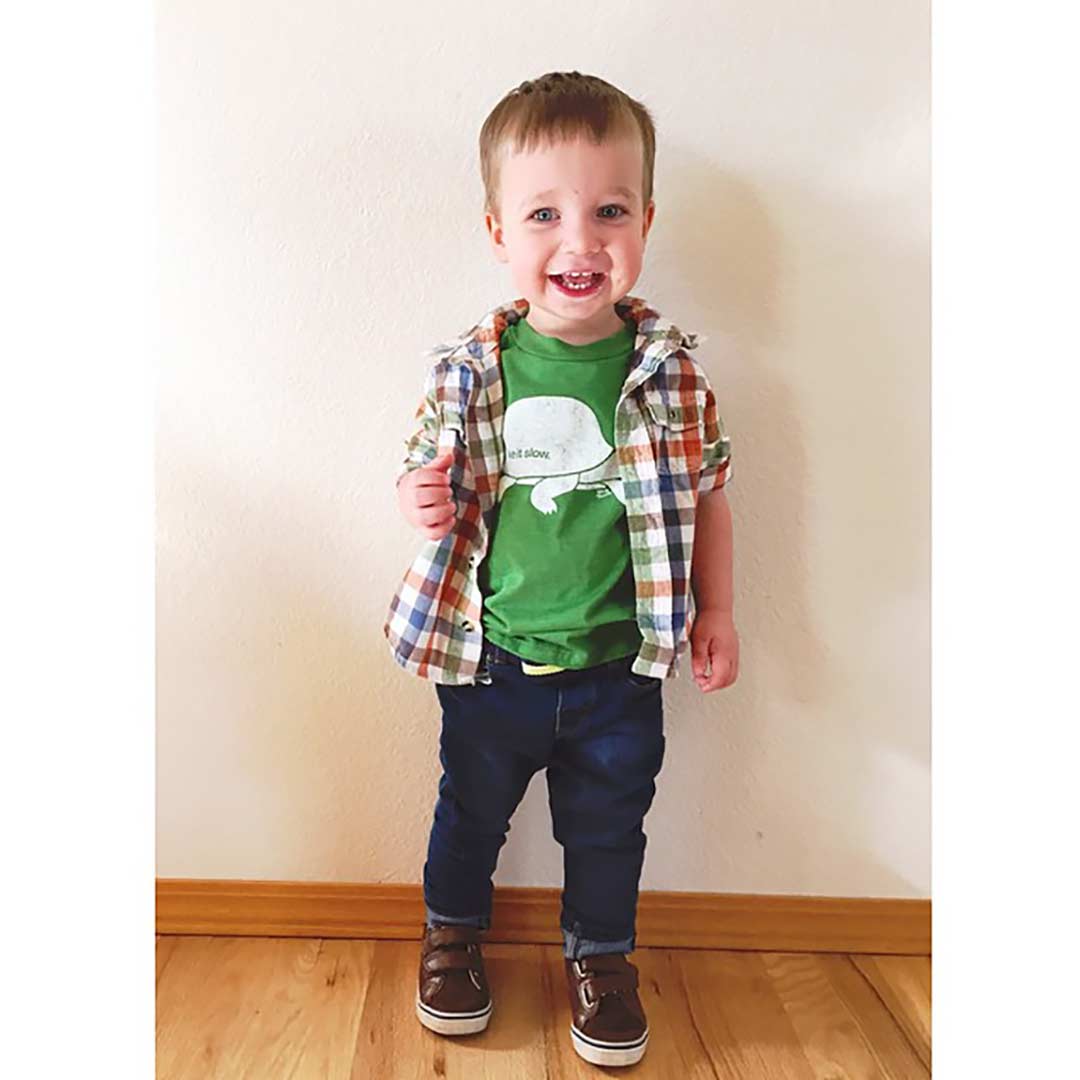 Kid's Take It Slow Retro Patience Graphic T-Shirt | Cute Turtle T-Shirt on Model | Solid Threads