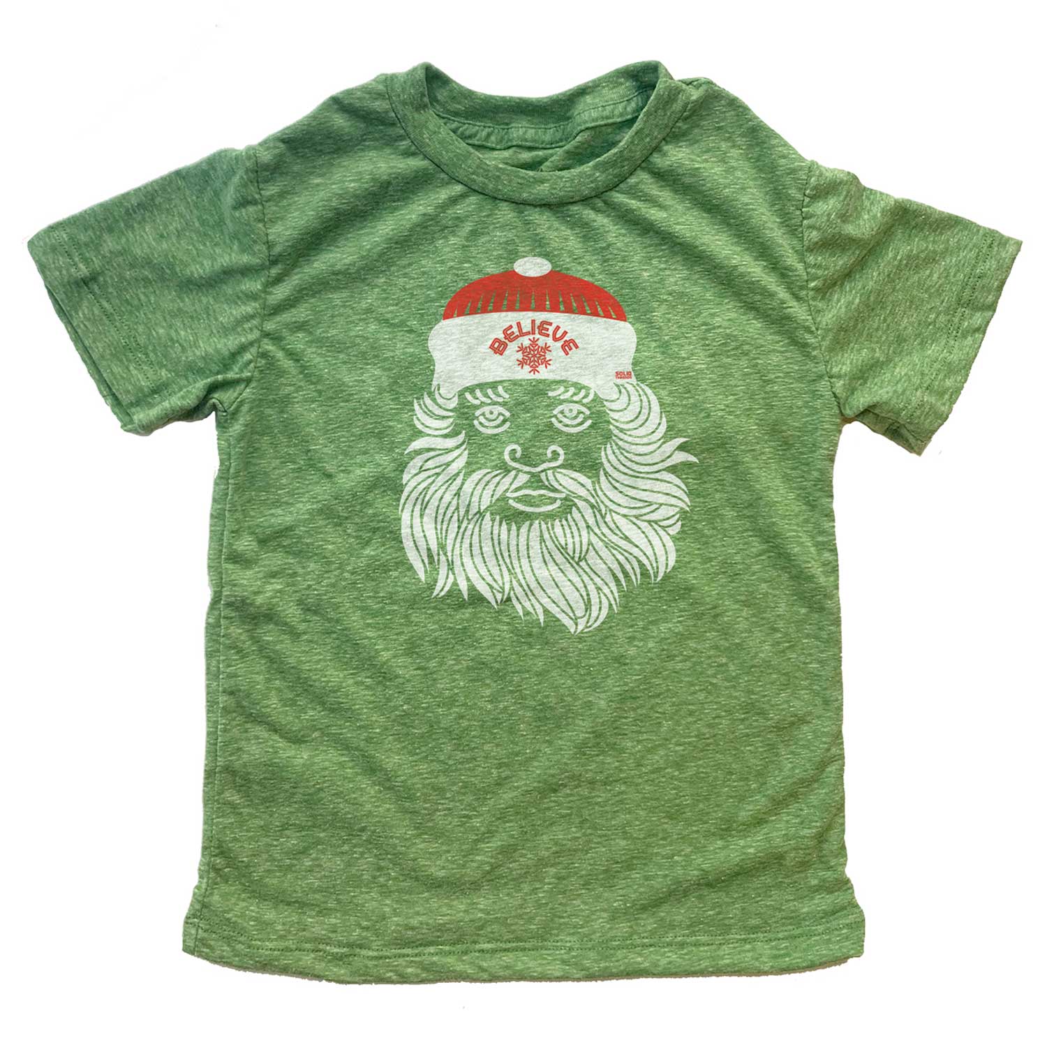 Kids Believe In Santa Cool Graphic T-Shirt | Retro Christmas Spirit Triblend Tee | Solid Threads