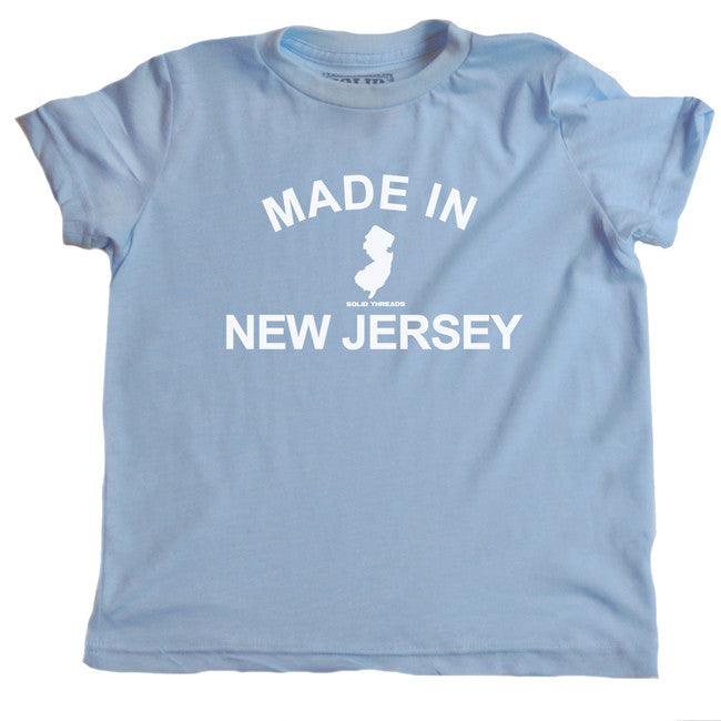 Kids Made In New Jersey Cool Graphic T-Shirt | Retro Garden State Light Blue Tee | Solid Threads
