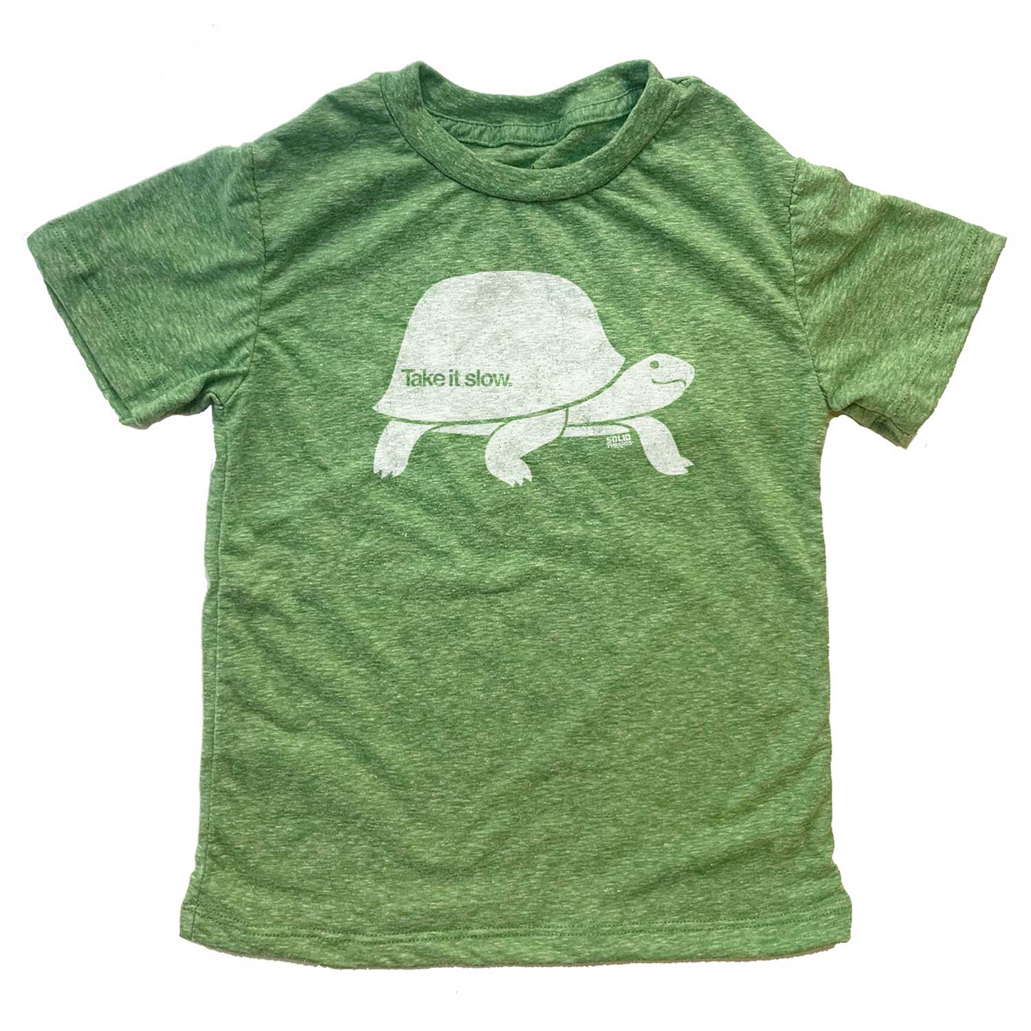 Kid's Take It Slow Retro Patience Graphic T-Shirt | Cute Turtle Triblend T-Shirt | Solid Threads
