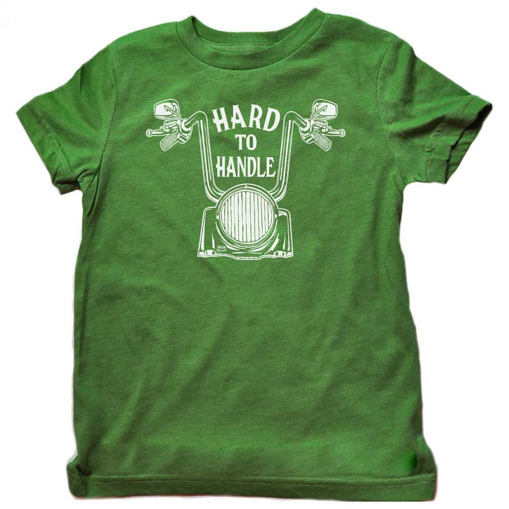 Kids Hard To Handle Cool Motorcycle Graphic T-Shirt | Cute Retro Bicycle Navy Tee | Solid Threads