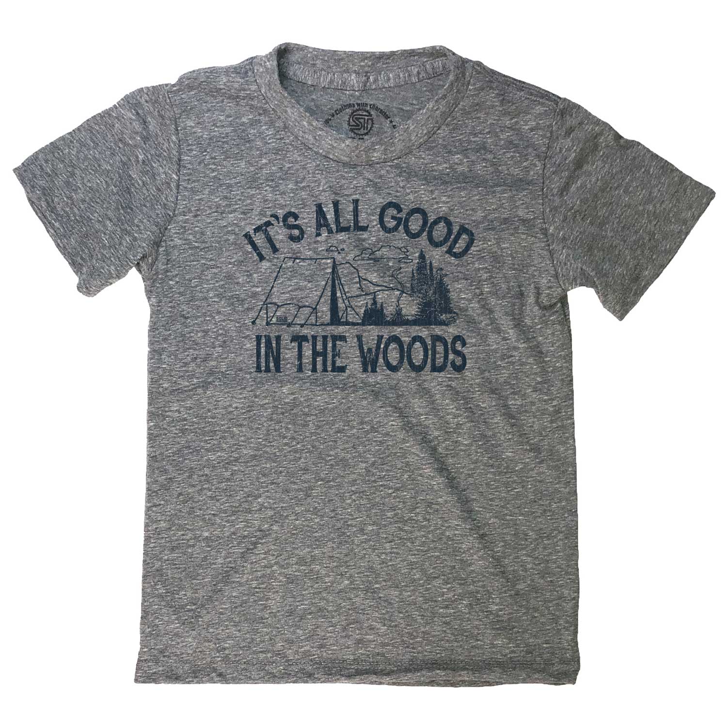 Kid's It's All Good in the Woods Retro Graphic Tee | Cool Camping Triblend T-shirt | Solid Threads