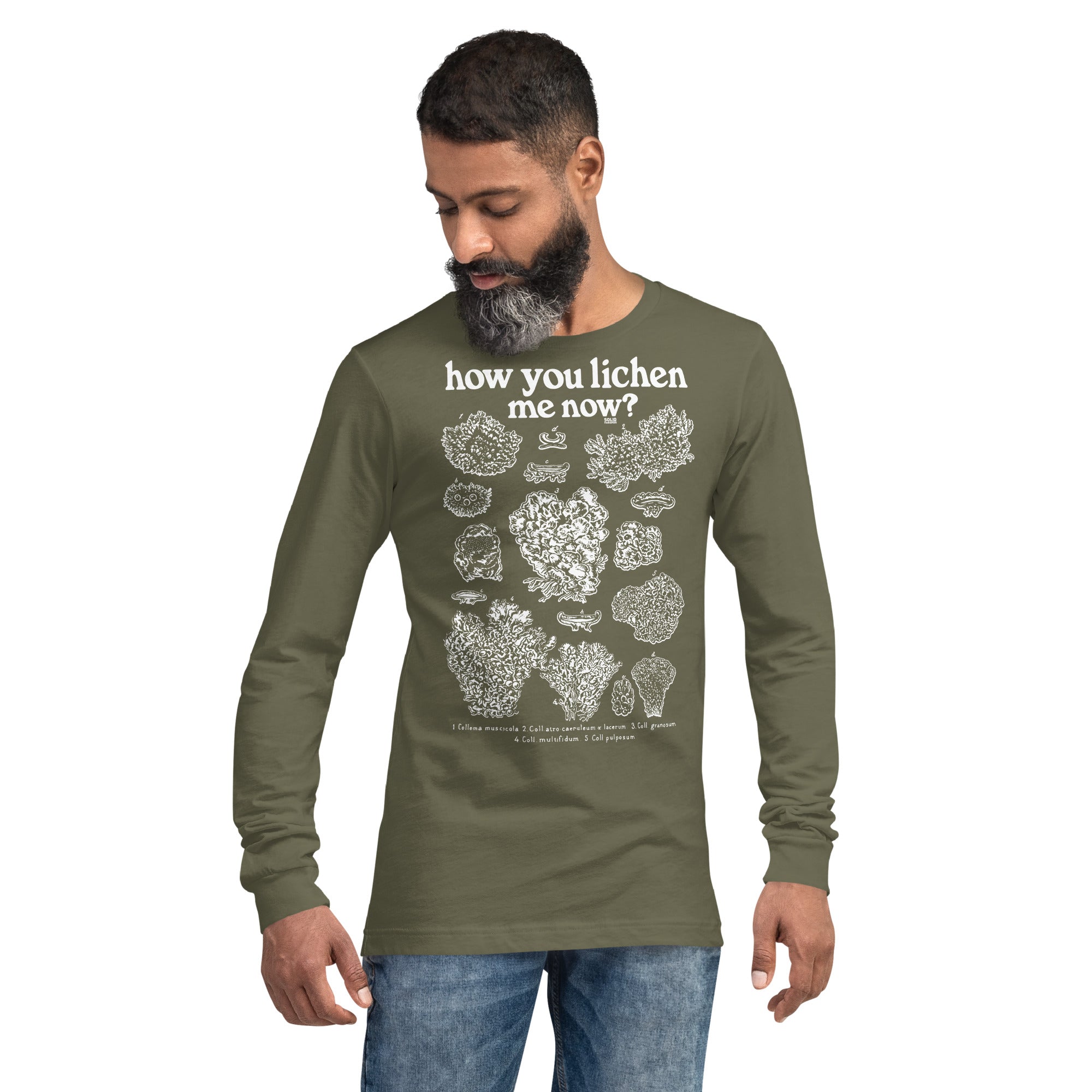 How You Lichen Me Now Vintage Graphic Long Sleeve Tee | Funny Fungi T-Shirt Military Green - Solid Threads