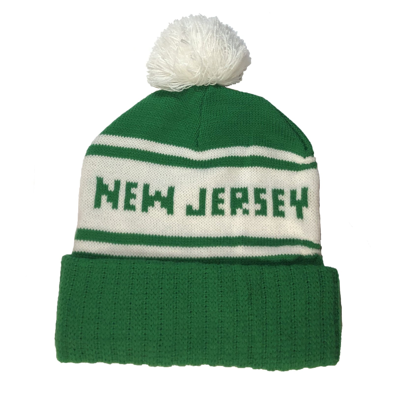 Vintage New Jersey Winter Pom Pom Hat | Cool Retro Knit Garden State Beanie | Solid Threads