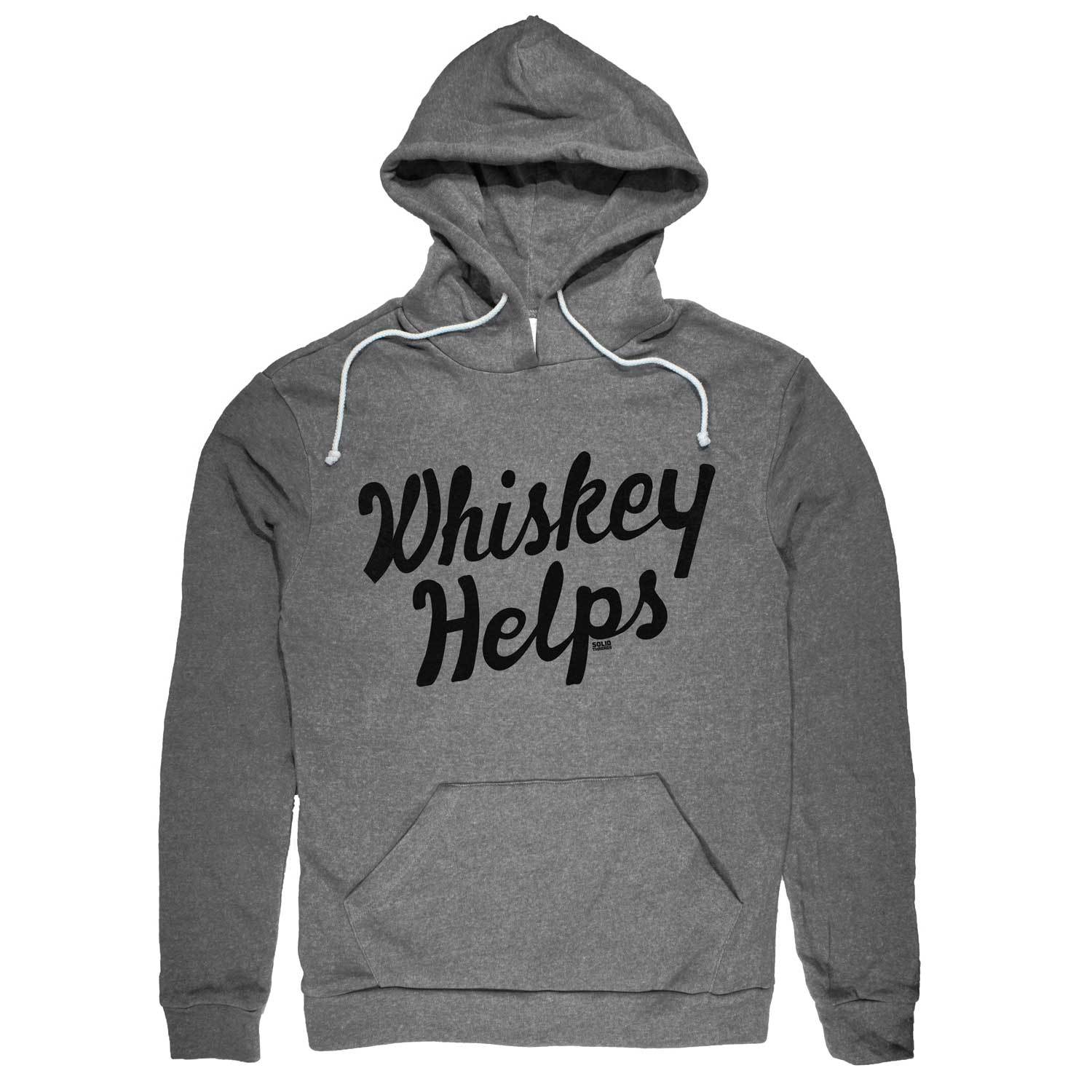 Whiskey Helps Vintage Inspired Pullover Hoodie with funny liquor graphic | Solid Threads