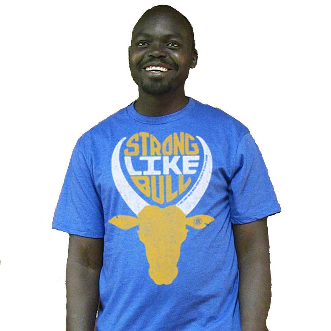 Men's Strong Like Bull Retro Charity T-shirt on Model | Worn by Achier Mou of Sudef | Solid Threads