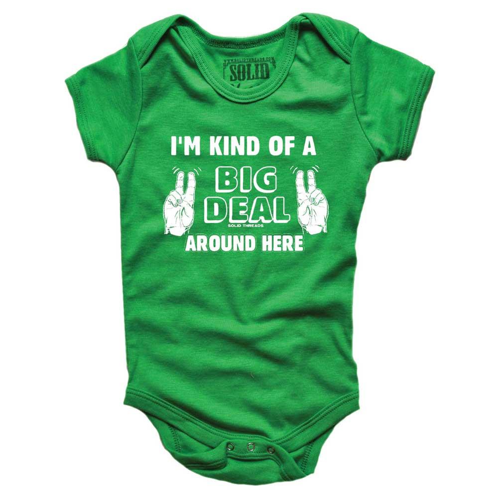 Baby Big Deal Around Here Retro Graphic One Piece | Funny Anchorman Soft Baby Romper | Solid Threads