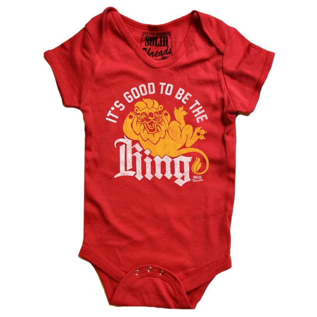 Baby It&#39;S Good To Be King Retro Lion Graphic One Piece | Cute Funny Big Cat Romper | Solid Threads