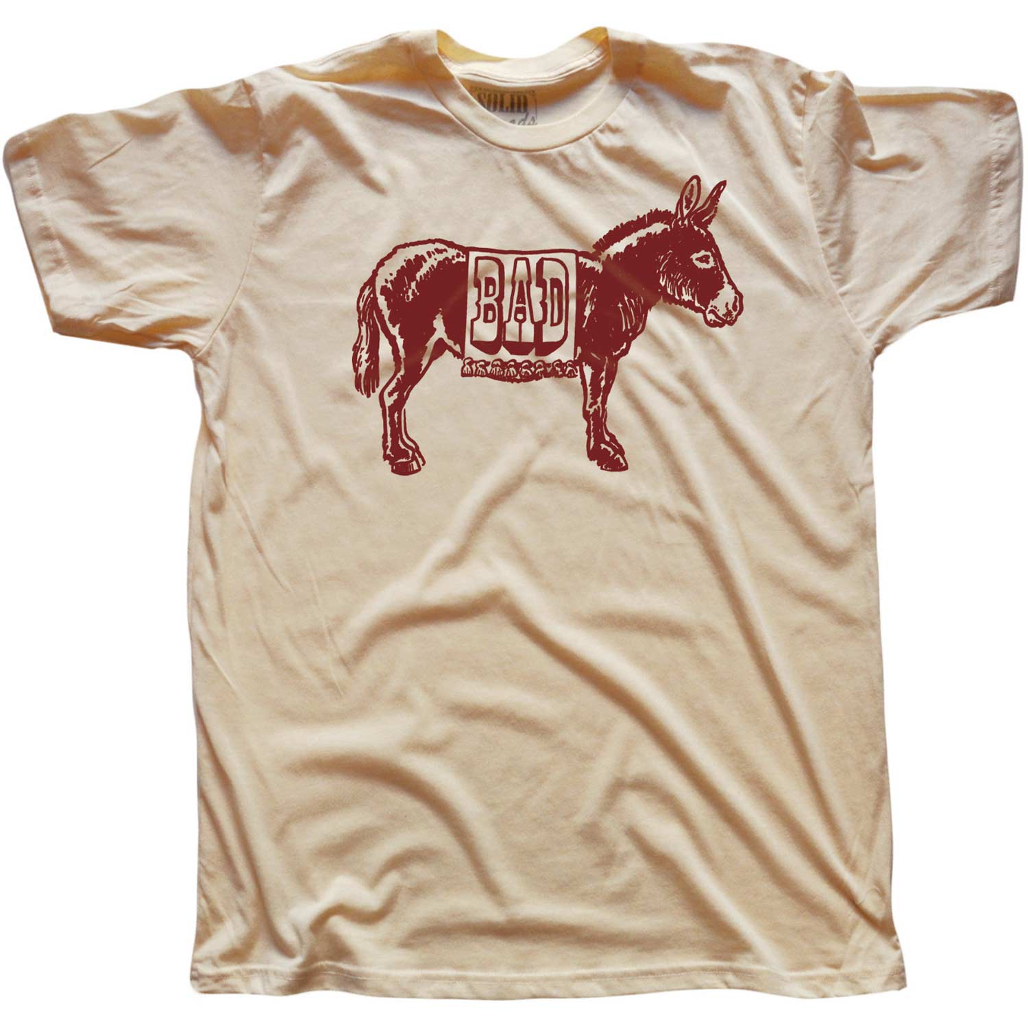 Men's Vintage Bad Ass Funny Animal Graphic Tee | Retro Donkey Pun Ivory T-shirt | SOLID THREADS