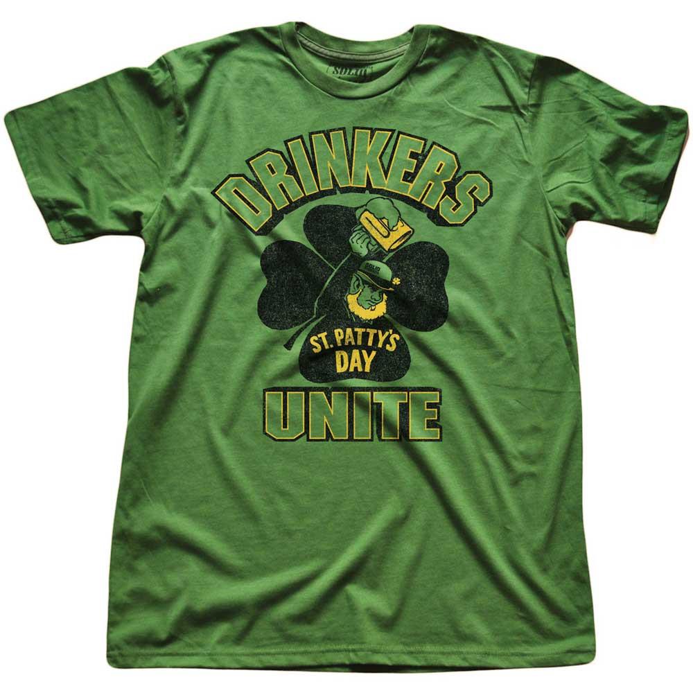 Men&#39;s Drinkers Unite Vintage Graphic T-Shirt | Funny St Paddys Day Soft Tee | Solid Threads