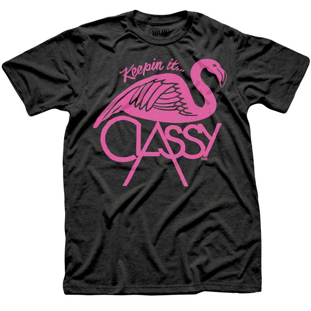 Men's Keepin' It...Classy Vintage Beach Graphic T-Shirt | Funny Flamingo Tee | Solid Threads