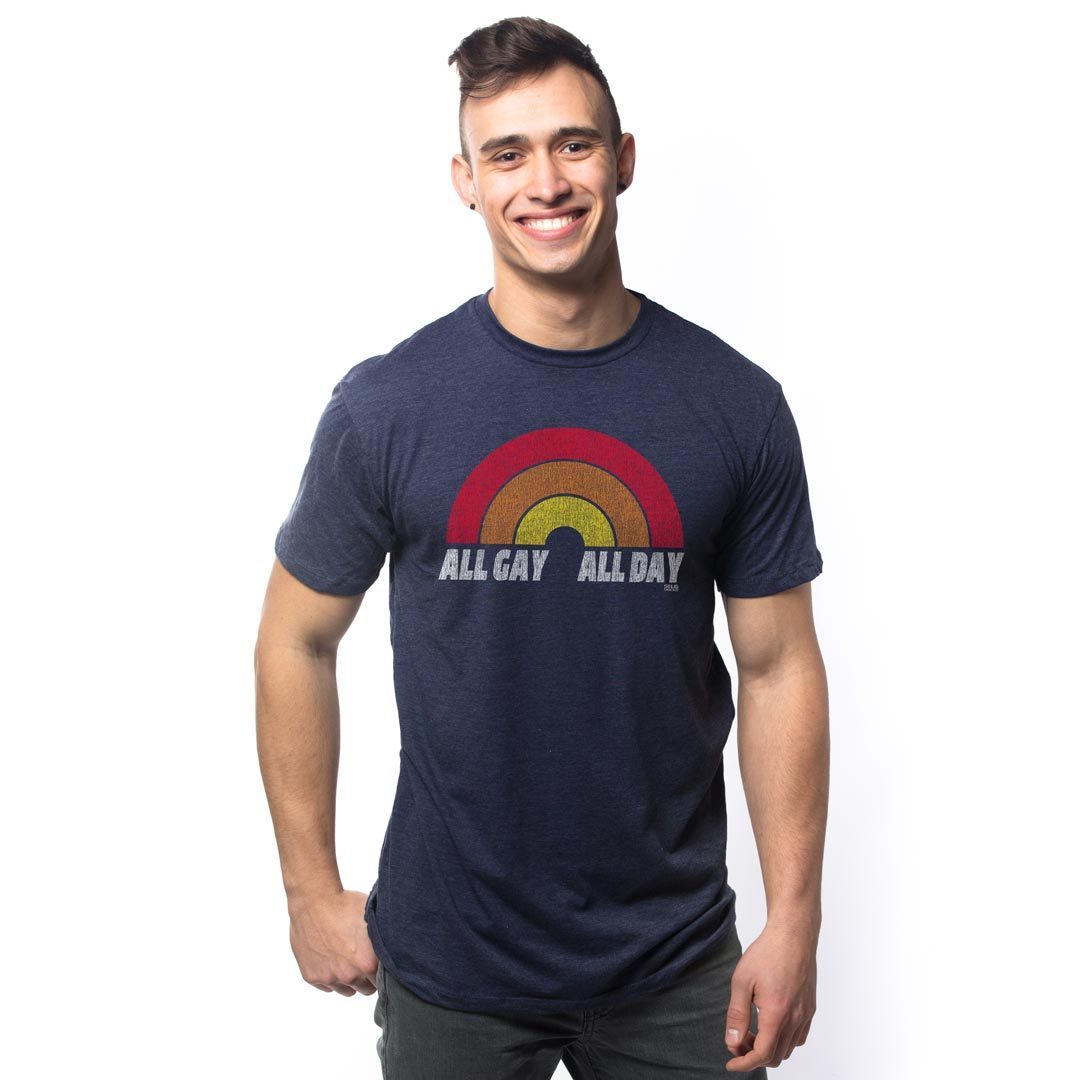 Men's All Gay All Day Vintage Graphic Tee | Retro Pride T-shirt on Model | Solid Threads